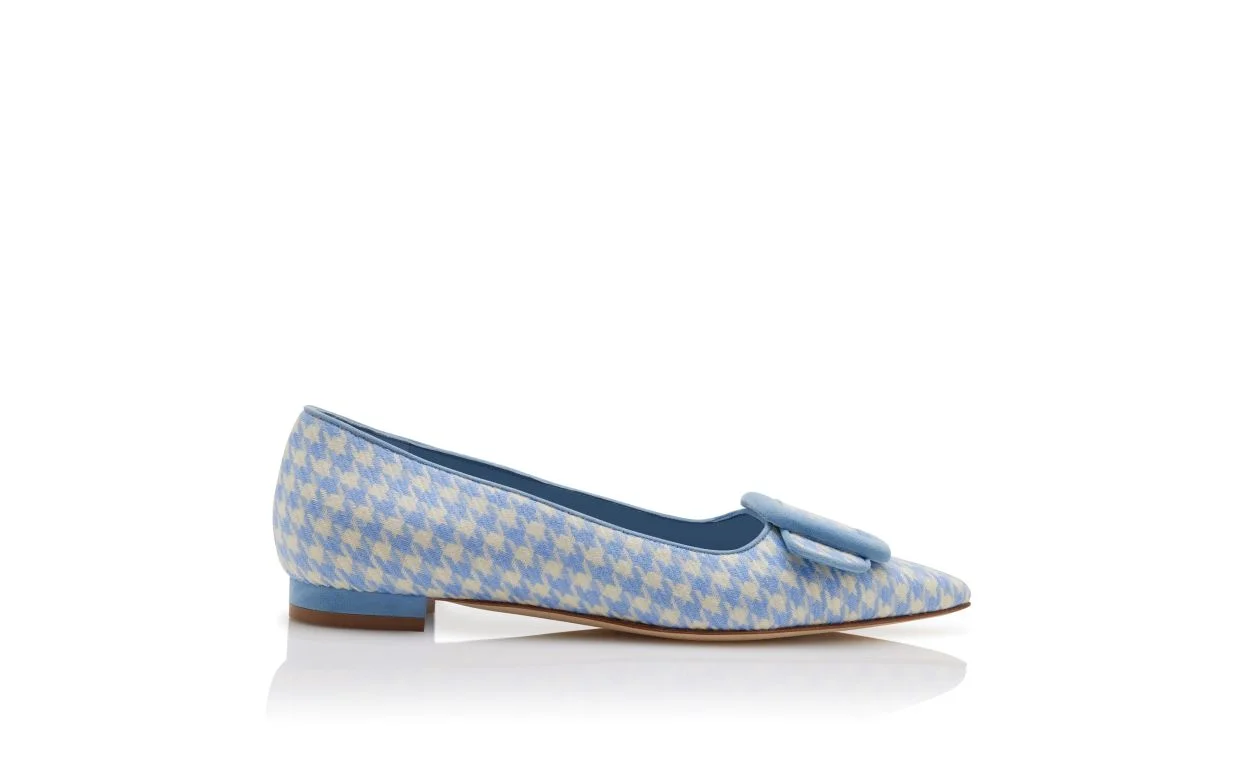 Light Blue and Cream Wool Flat Pumps - 1