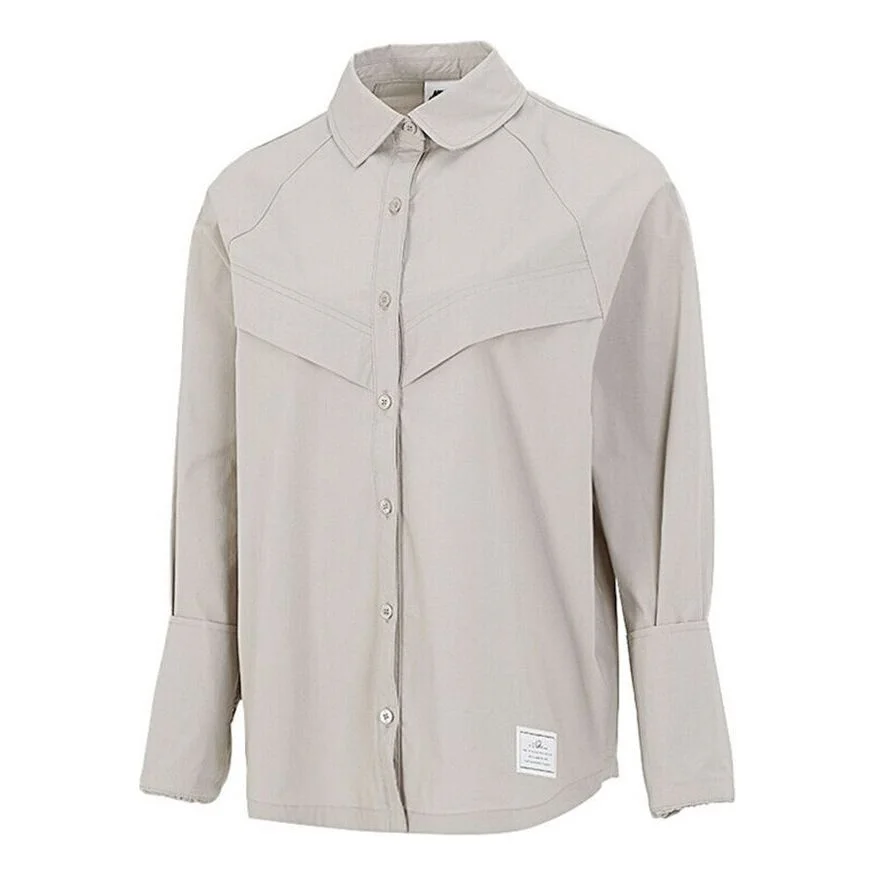 (WMNS) Nike Sportswear Icn Clsh Wvn Ls Top Long Sleeved Shirt Grey Gray DD5051-033 - 1