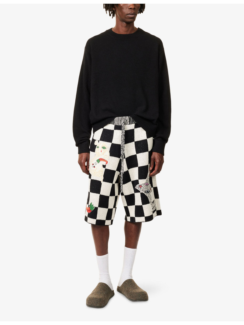 The Elder Statesman Nora Lite Creature Checked Knitted Shorts outlook
