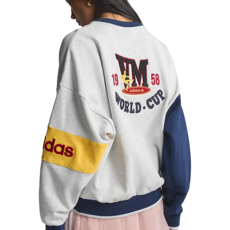 adidas (WMNS) Sweden FIFA World Cup 2026 Crew Sweatshirt 'Light Grey Heather Night Indigo Bold Gold' KD7771 outlook