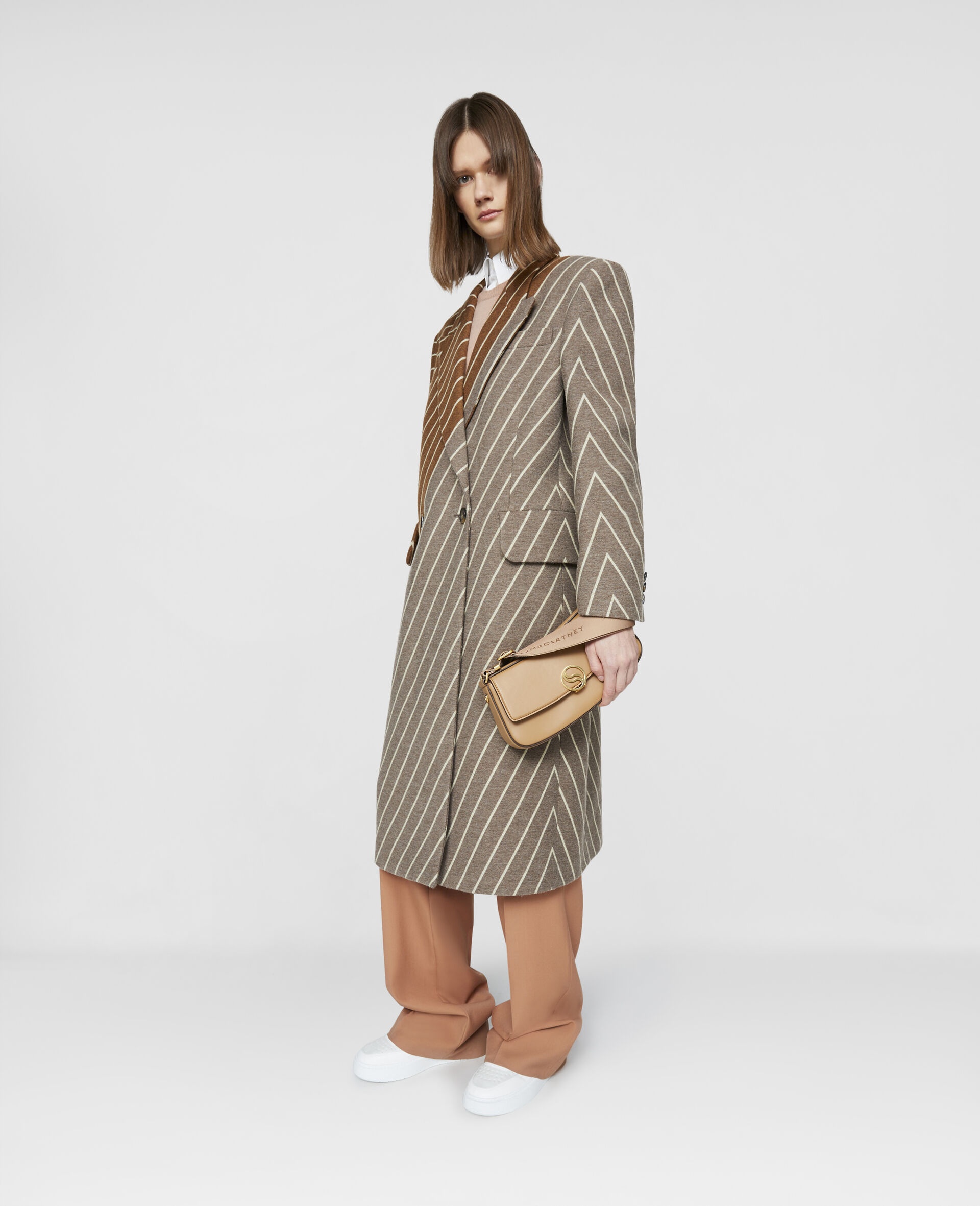 Variegated Stripe Double-Breasted Long Coat - 2