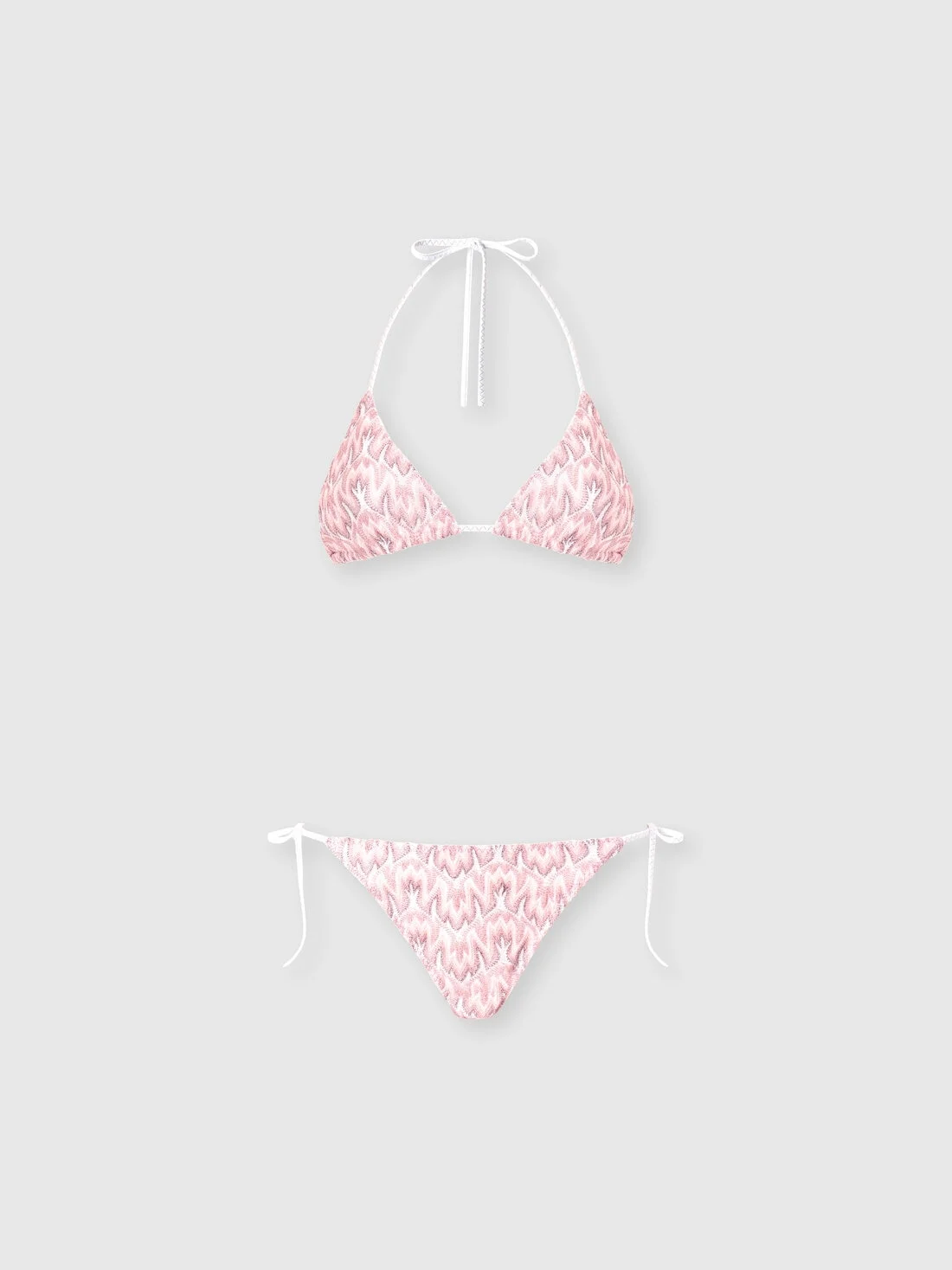 Triangle bikini in viscose lamé with foliage motif - 1