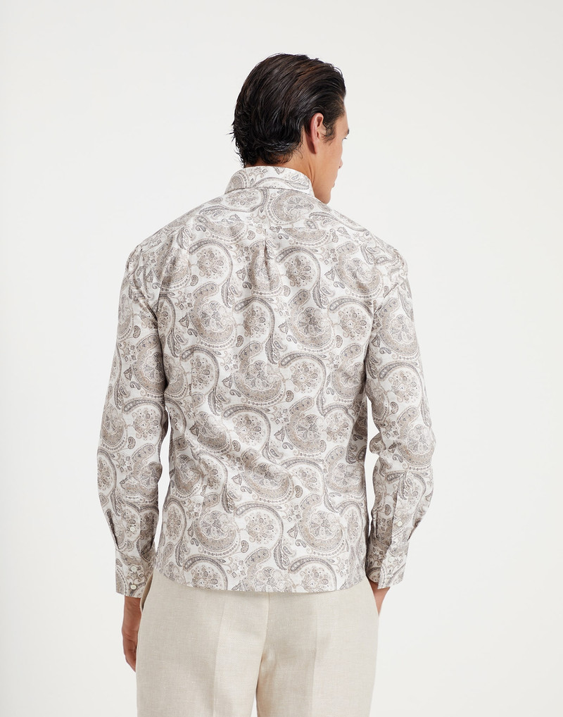 Brunello Cucinelli Paisley cotton slim fit shirt with button-down collar outlook