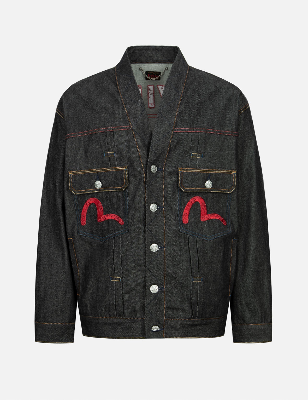 TWO GODS WEALTH GATHERING EMBROIDERY LOOSE FIT KIMONO DENIM JACKET - 4