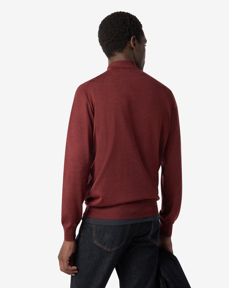 Brick red ultra-fine 120's wool button-up polo shirt 3