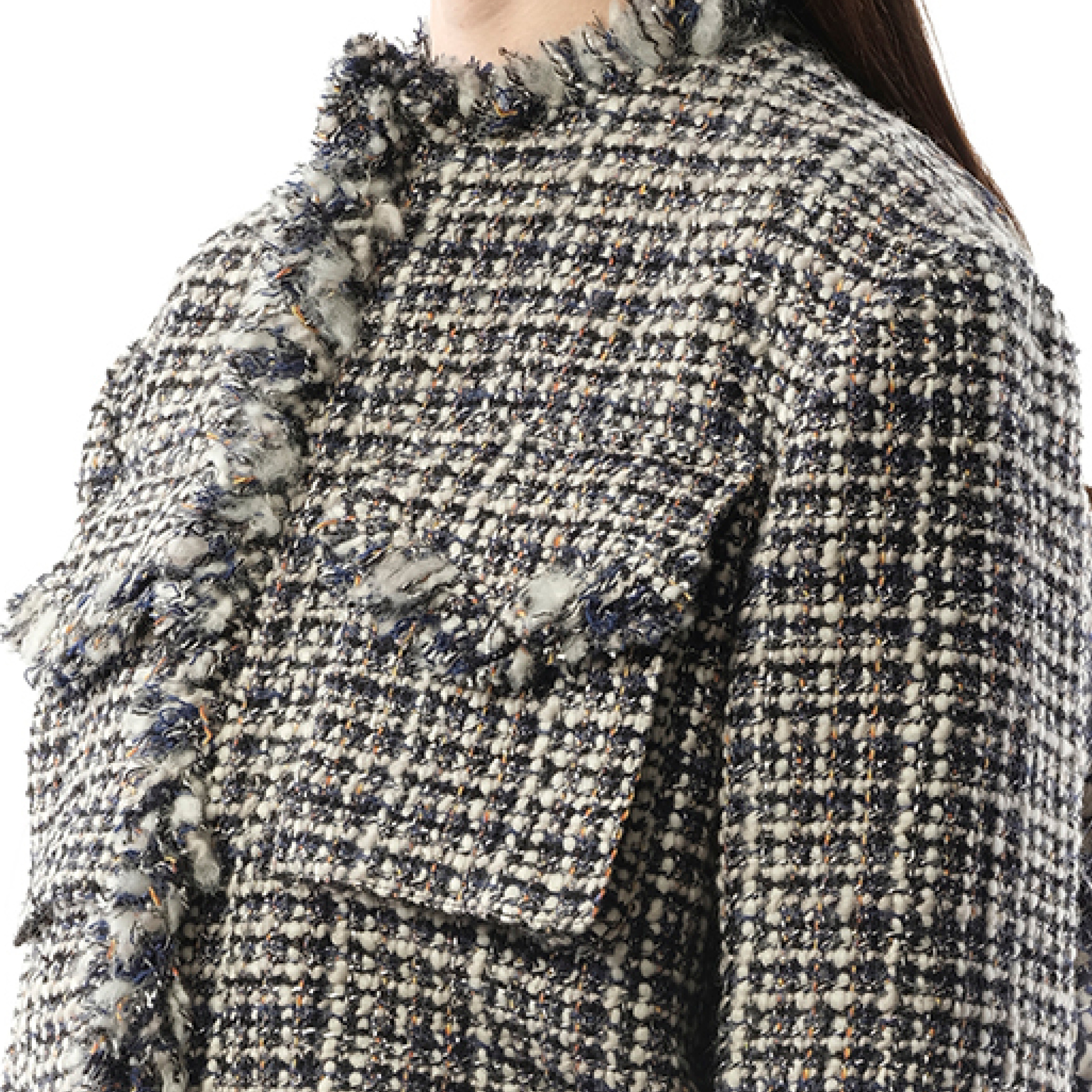 Tweed Jacket in Off White/Blue - 3