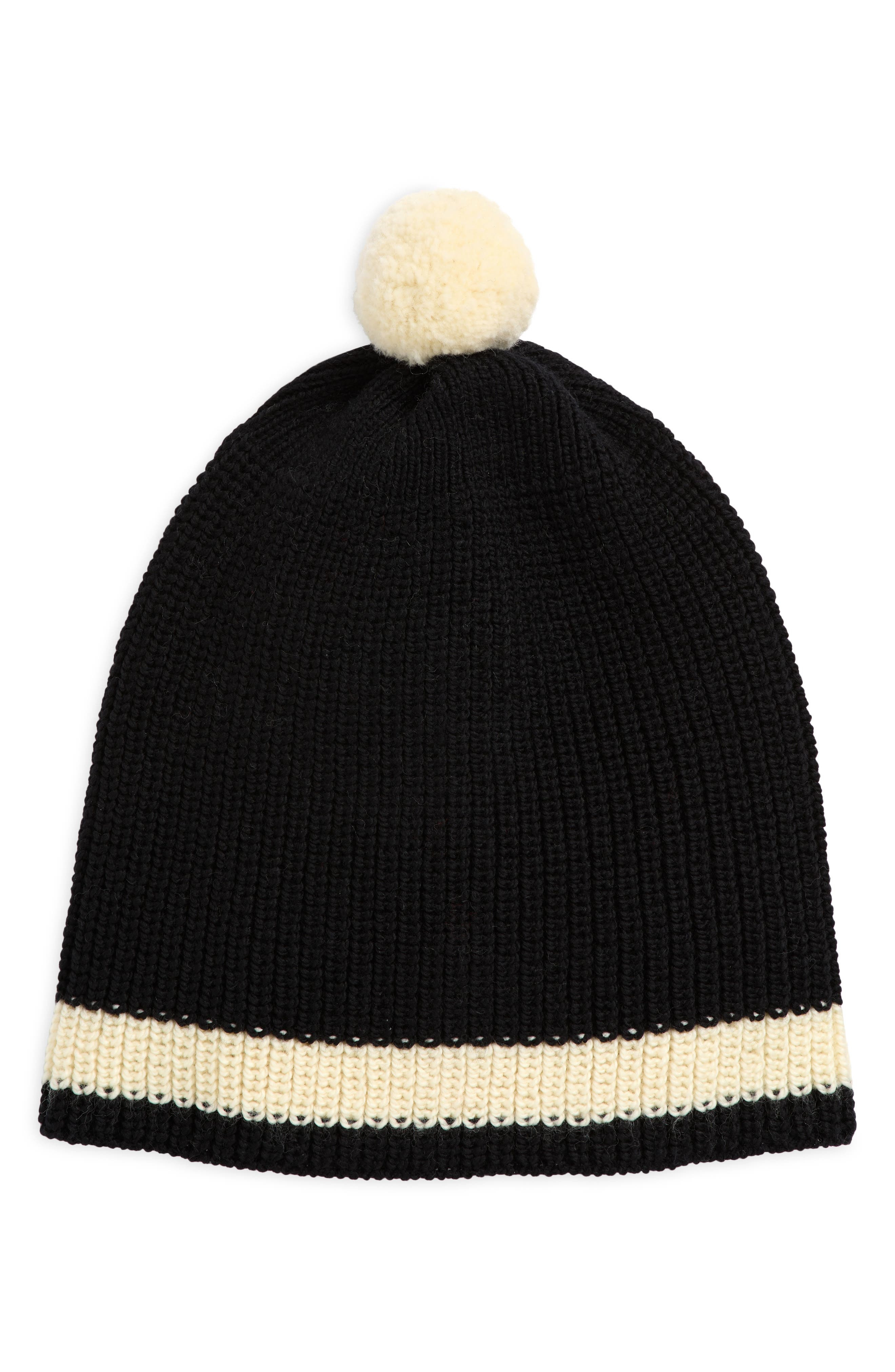 Bode Stripe Merino Wool Pom Beanie in Black at Nordstrom - 1