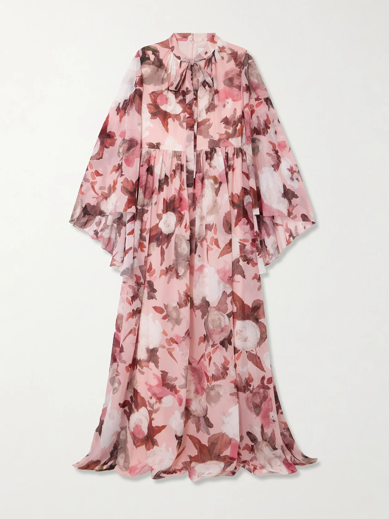 Cape-effect Floral-print Silk-voile Gown - 1