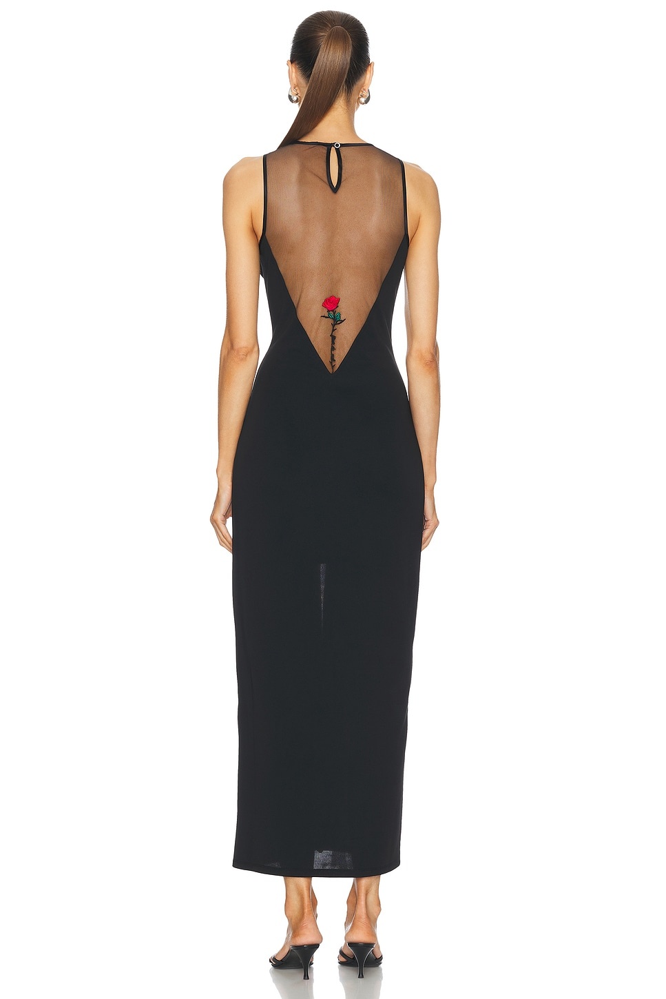 Rose Spine Embroidery High Slit Maxi Dress - 5