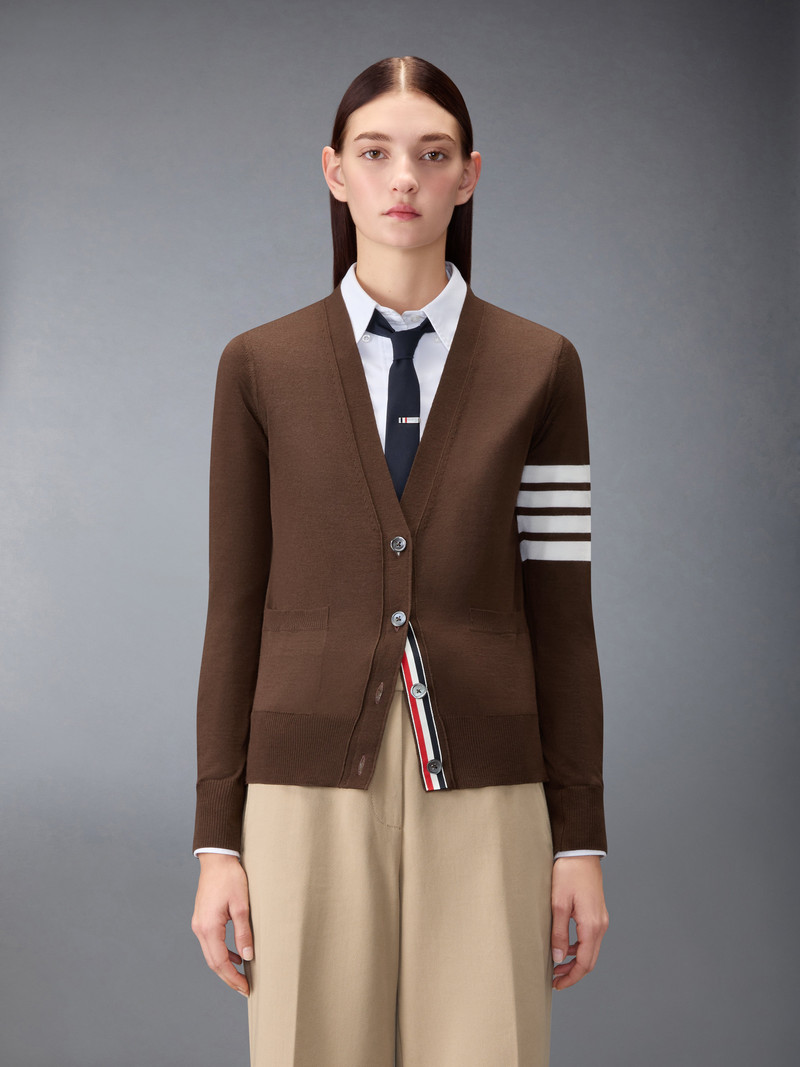 Thom Browne MERINO WOOL 4-BAR RELAXED FIT V-NECK CARDIGAN outlook