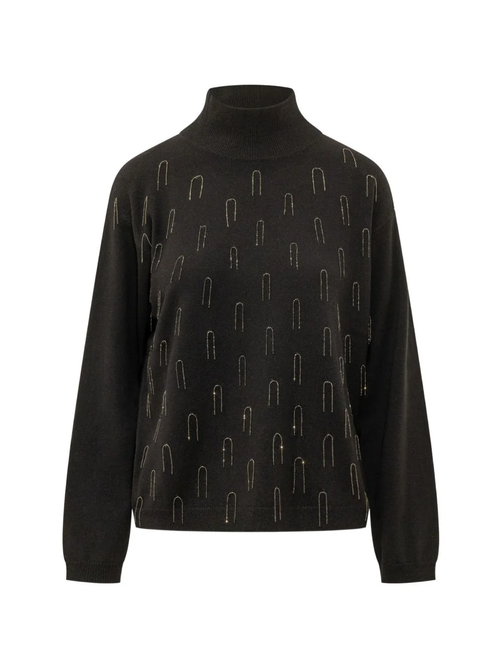 Platinum bead-embellished high-neck sweater - 1