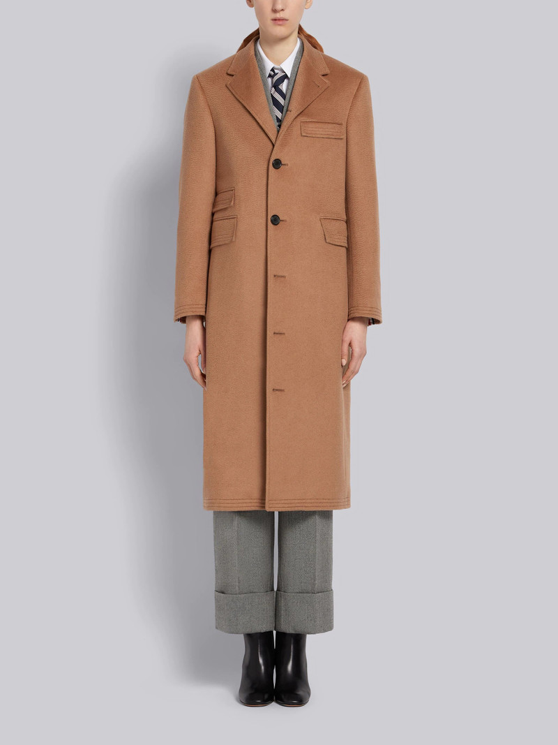 Natural Baby Camel Hair Ticket Pocket Long Chesterfield Overcoat 1