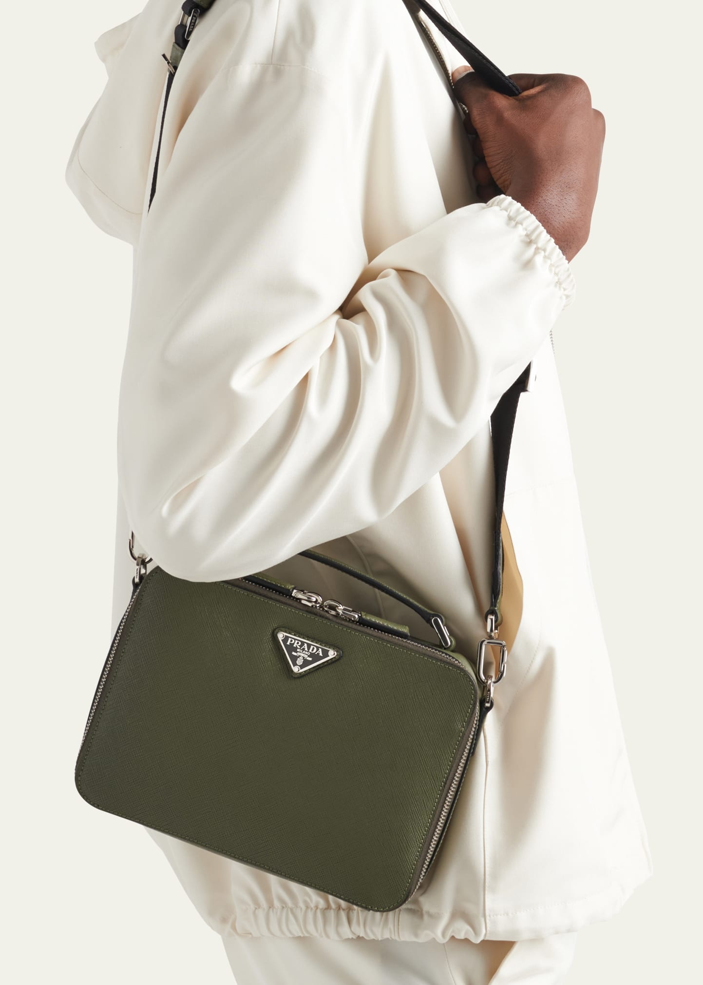 Men's Saffiano Leather Brique Crossbody Bag w/ Nylon Strap - 2