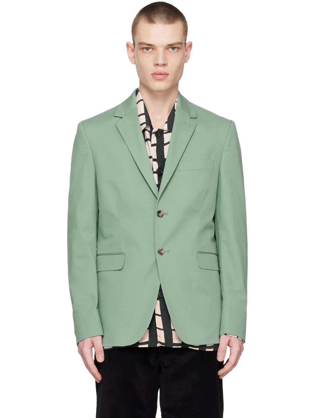 Green Two-Button Blazer - 1
