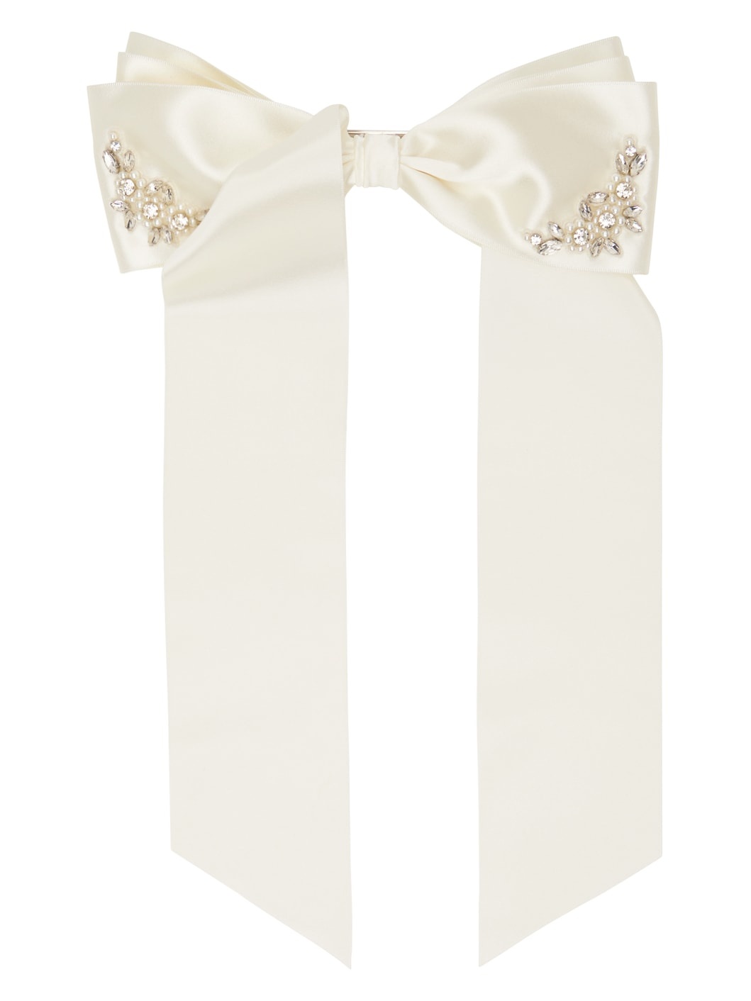 Off-White Embellished Satin Bow Hair Clip - 1