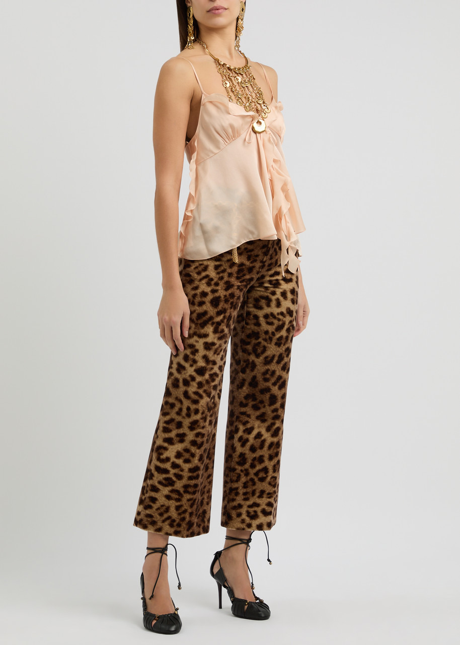 Chloe Leopard-print Cropped Velvet Trousers - 4
