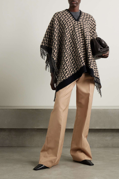 Valentino Fringed jacquard-knit wool and cashmere-blend poncho outlook