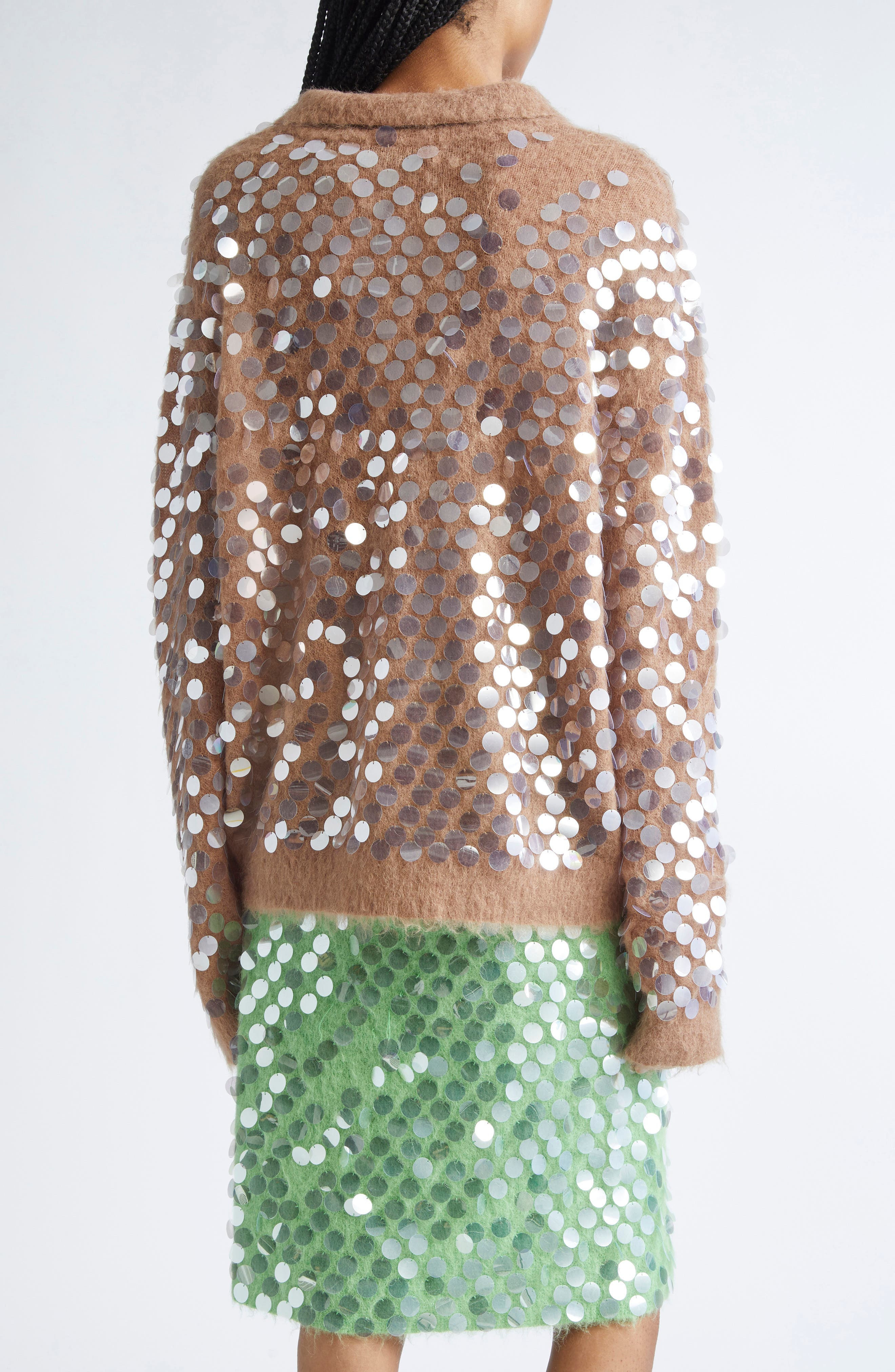 ZANKOV Adora Paillette Embellished Mohair & Alpaca Blend Cardigan in Camel at Nordstrom - 3