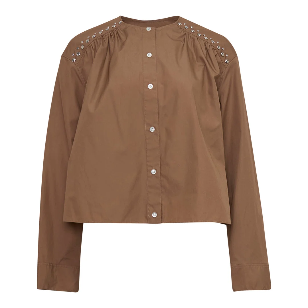 Gathered Poplin Studded Blouse - 1