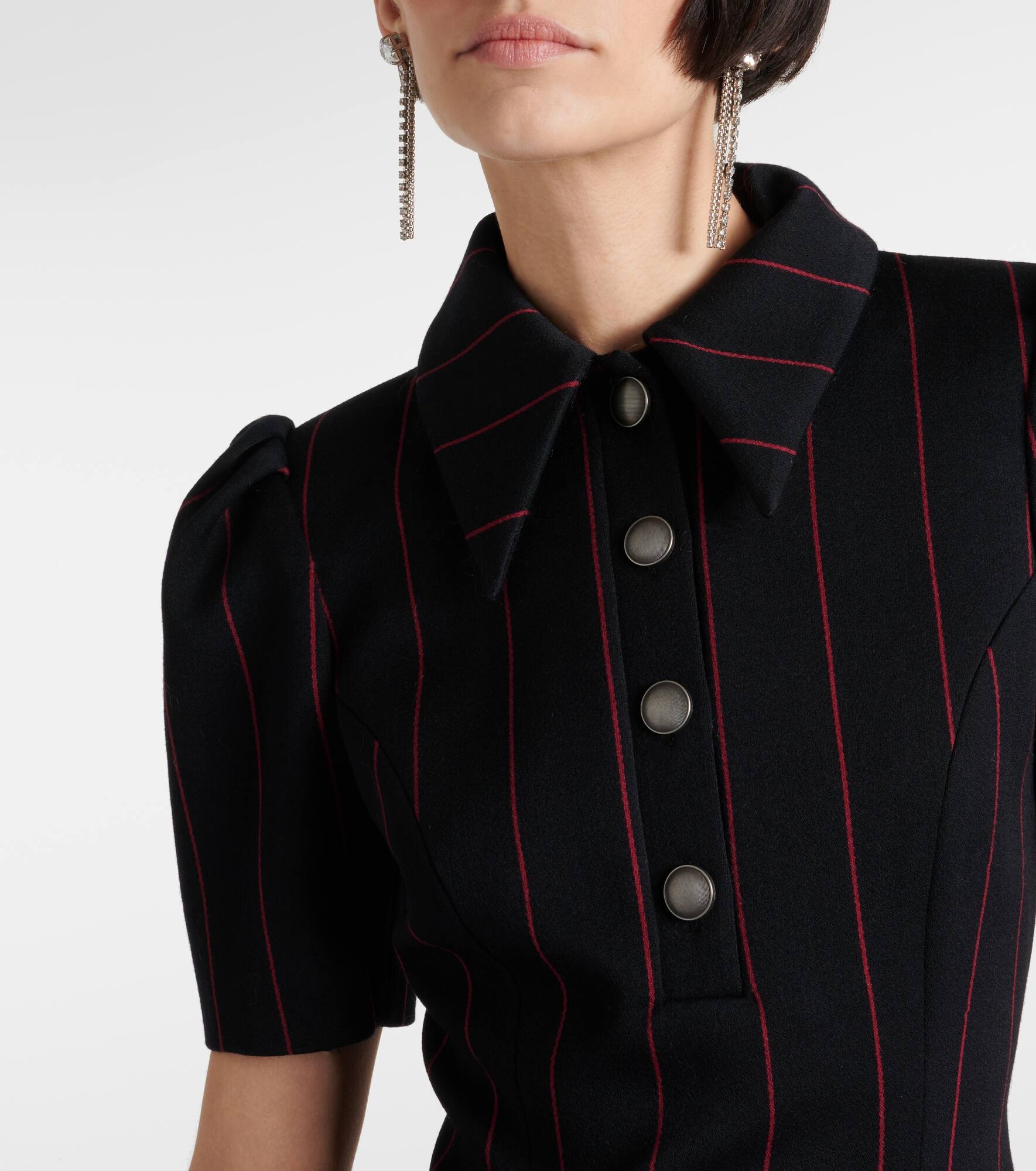 Pinstripe collared wool-blend minidress - 6