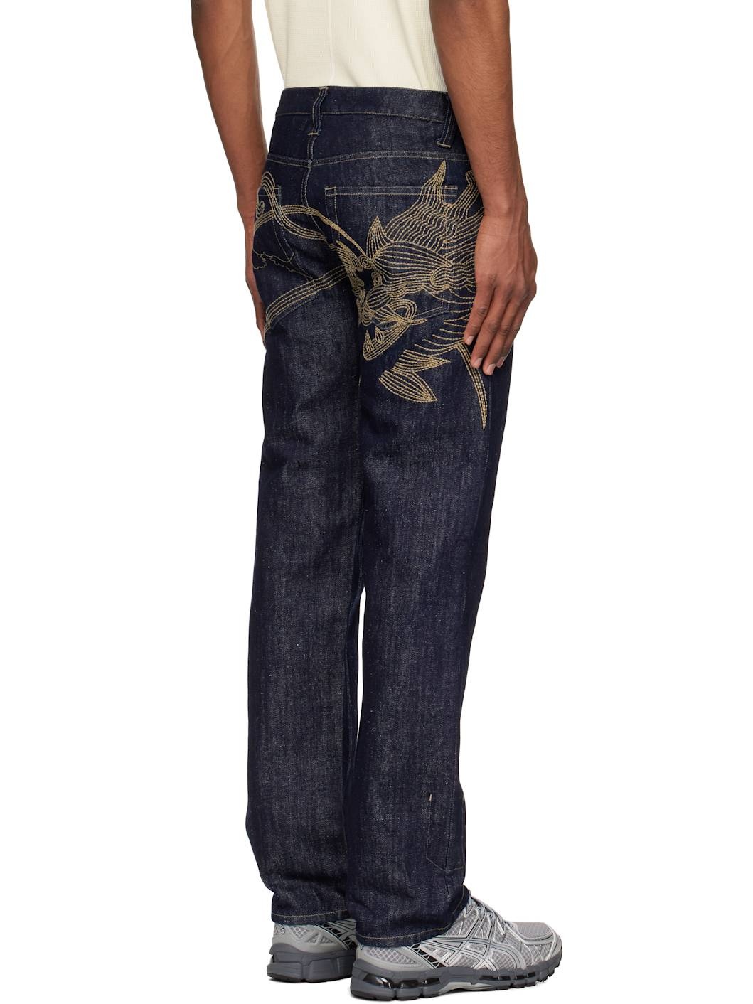 Navy 6060 Dragon Hemp Denim Jeans - 3