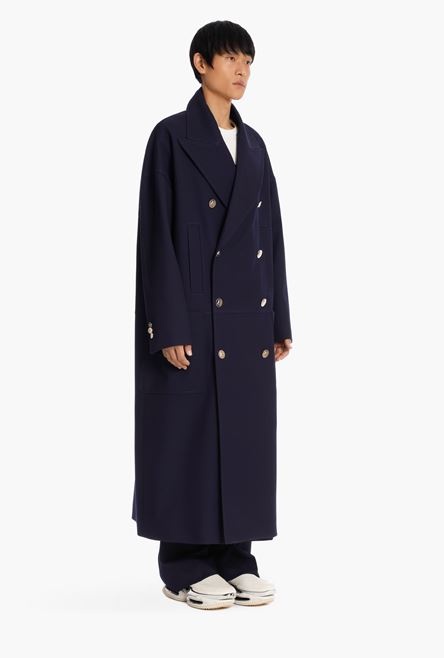 Navy blue double-breasted wool coat - 7