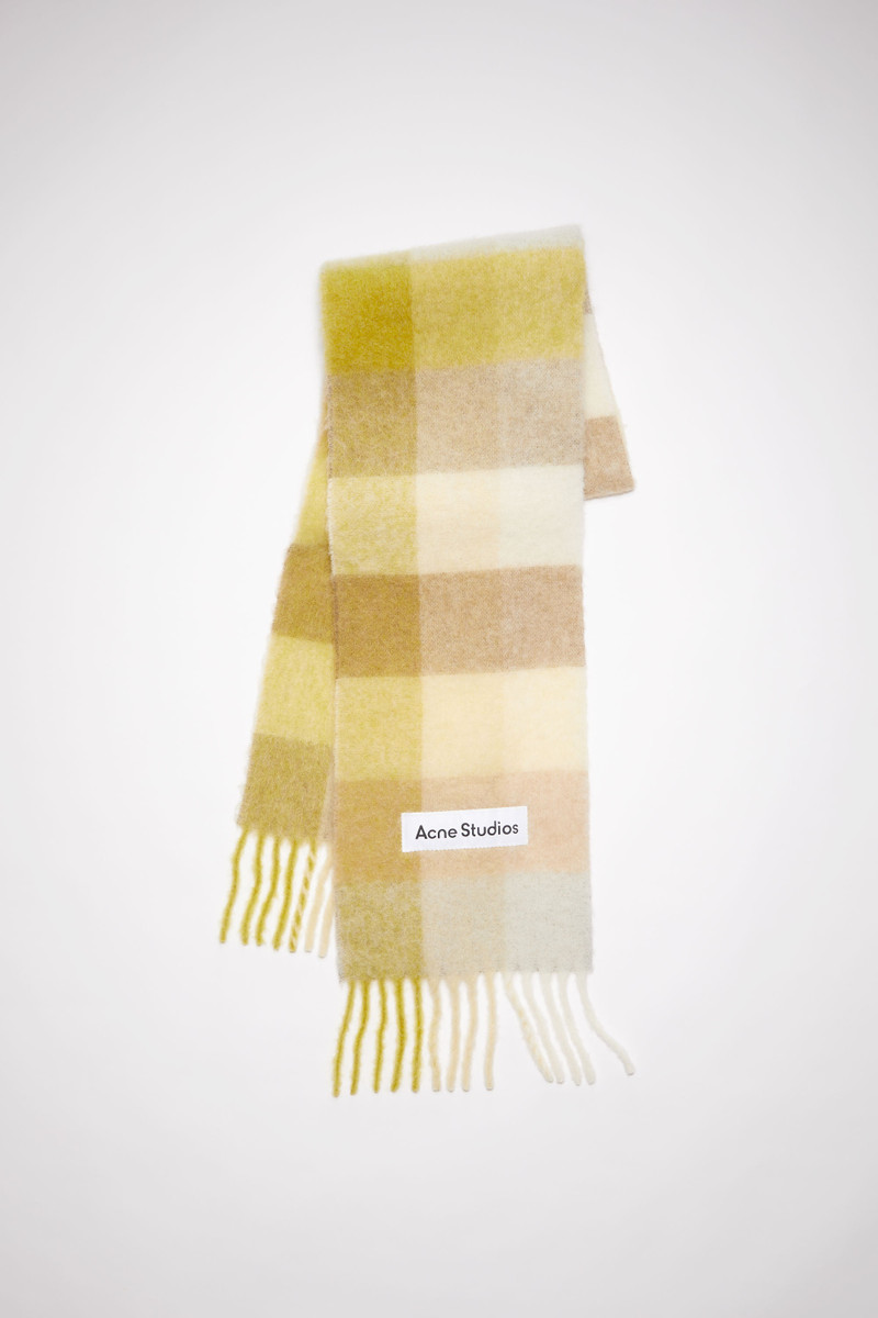 Checked wool fringe scarf - Pastel yellow/cream beige 1