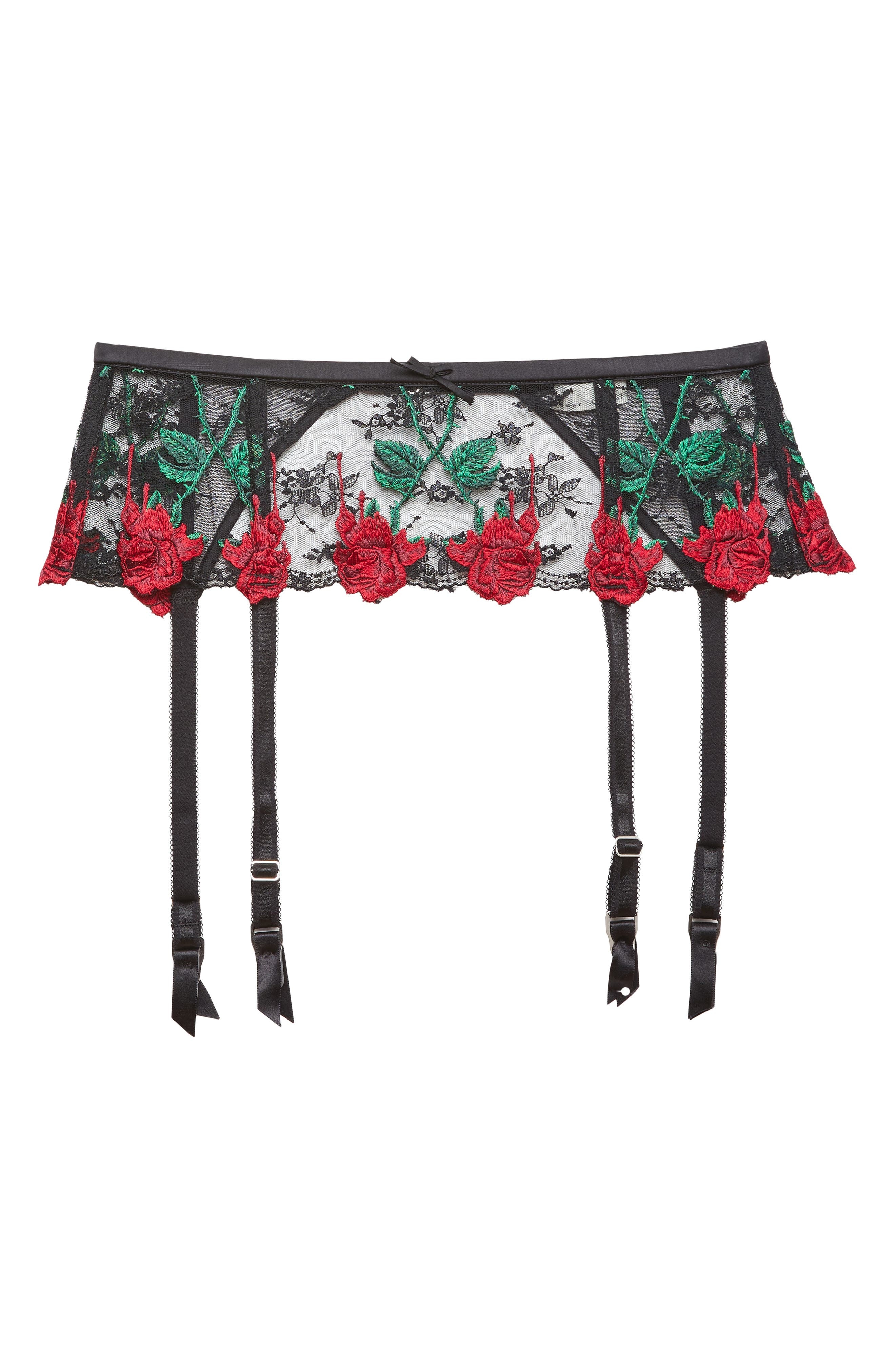 Fleur Du Mal Bleeding Rose Embroidered Garter Belt in Black at Nordstrom - 1
