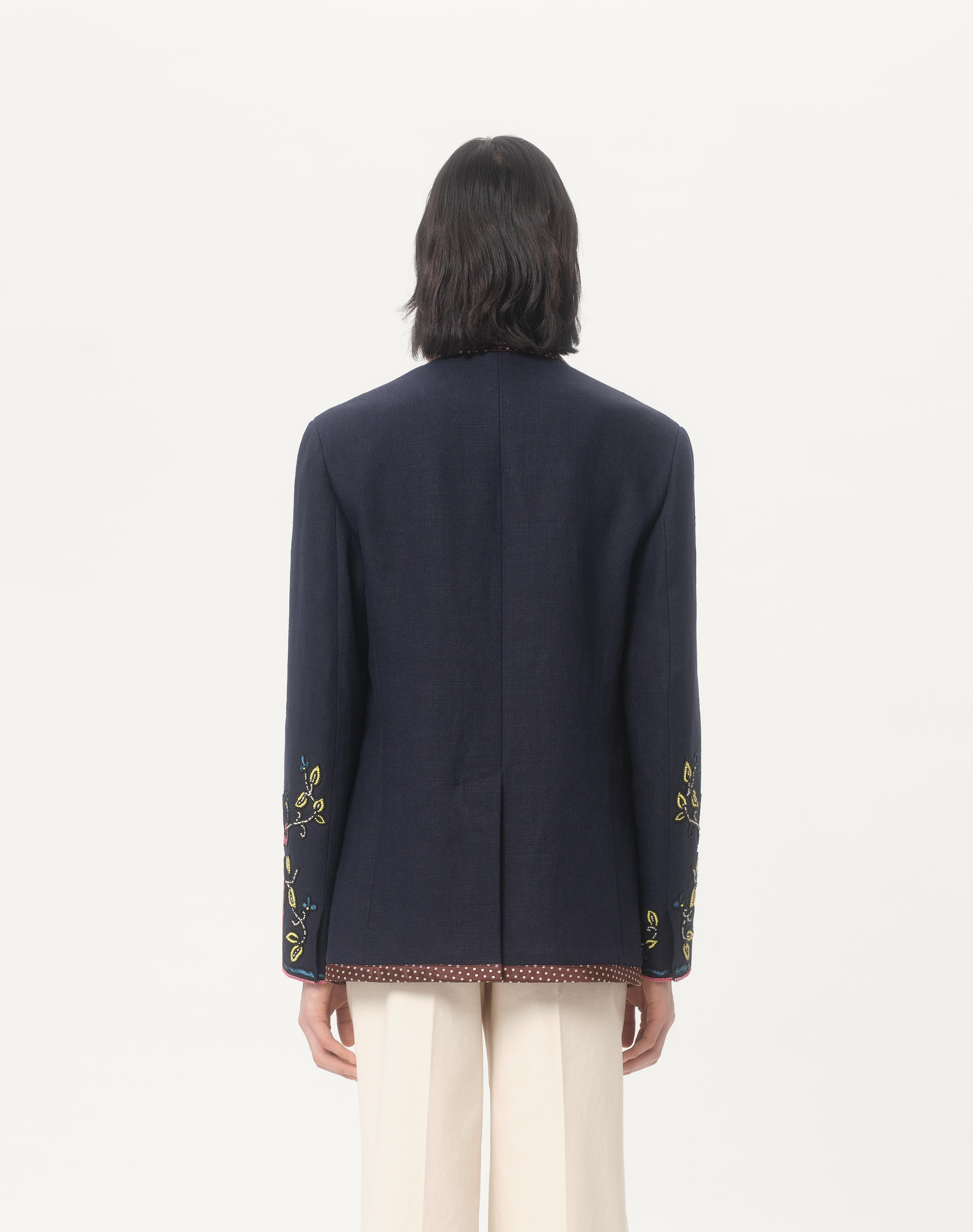 SINGLE-BREASTED LINEN JACKET WITH BEADED EMBROIDERY AND PATCHES - 7