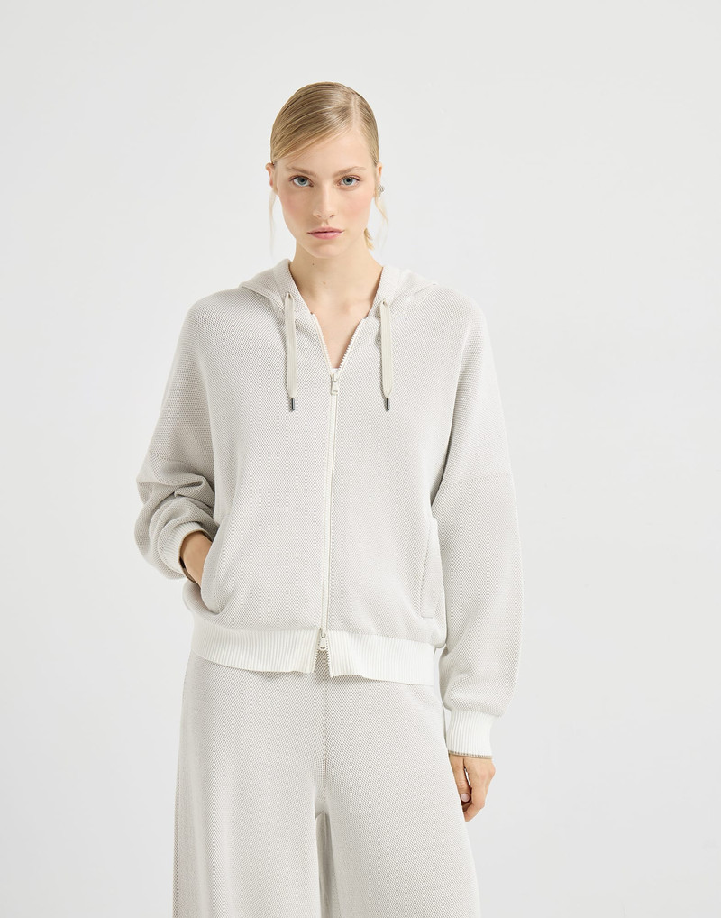 Cotton honeycomb stitch hooded jacquard cardigan 2