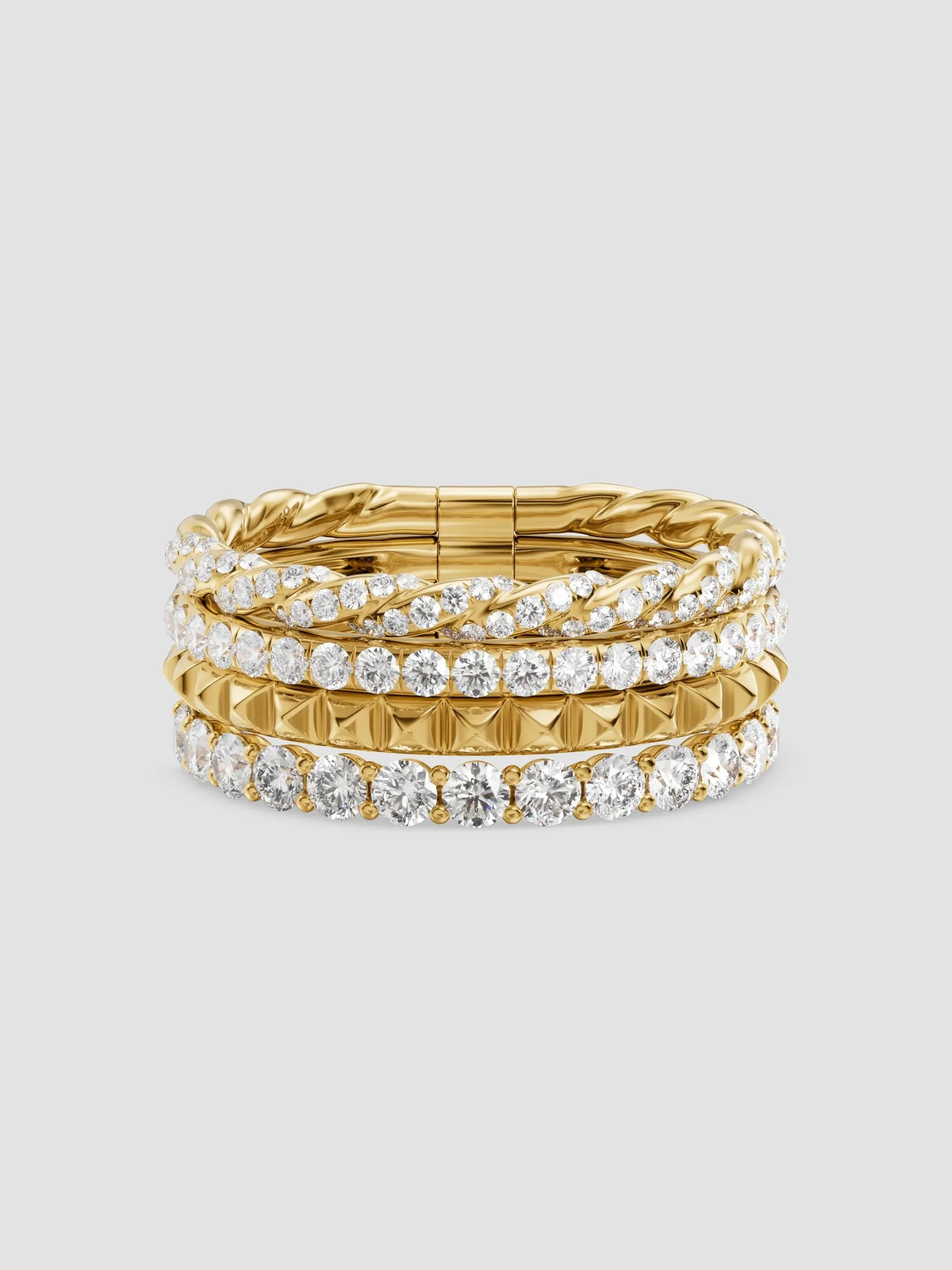 Women's Petite Pave Four Row Pyramid Ring in 18K Yellow Gold - Gold - 1