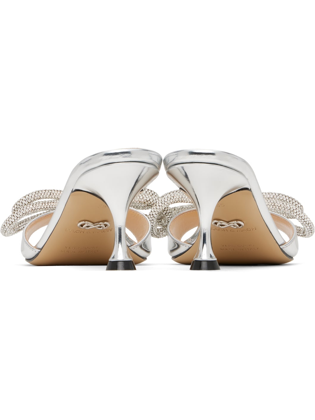 Silver Double Bow Metallic Mules - 2