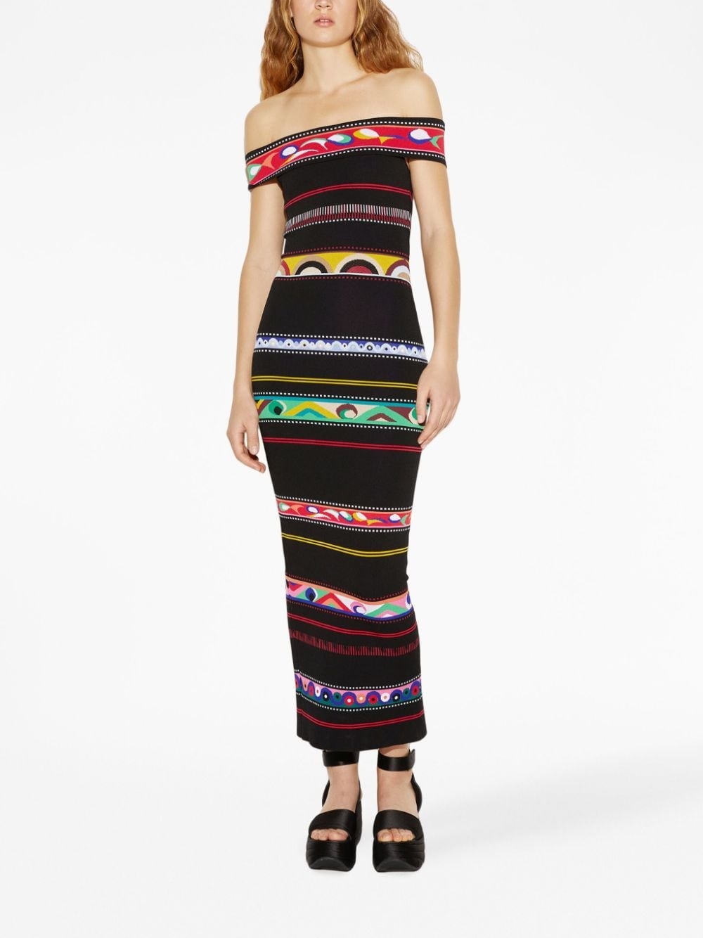 striped open-shoulder dress - 2