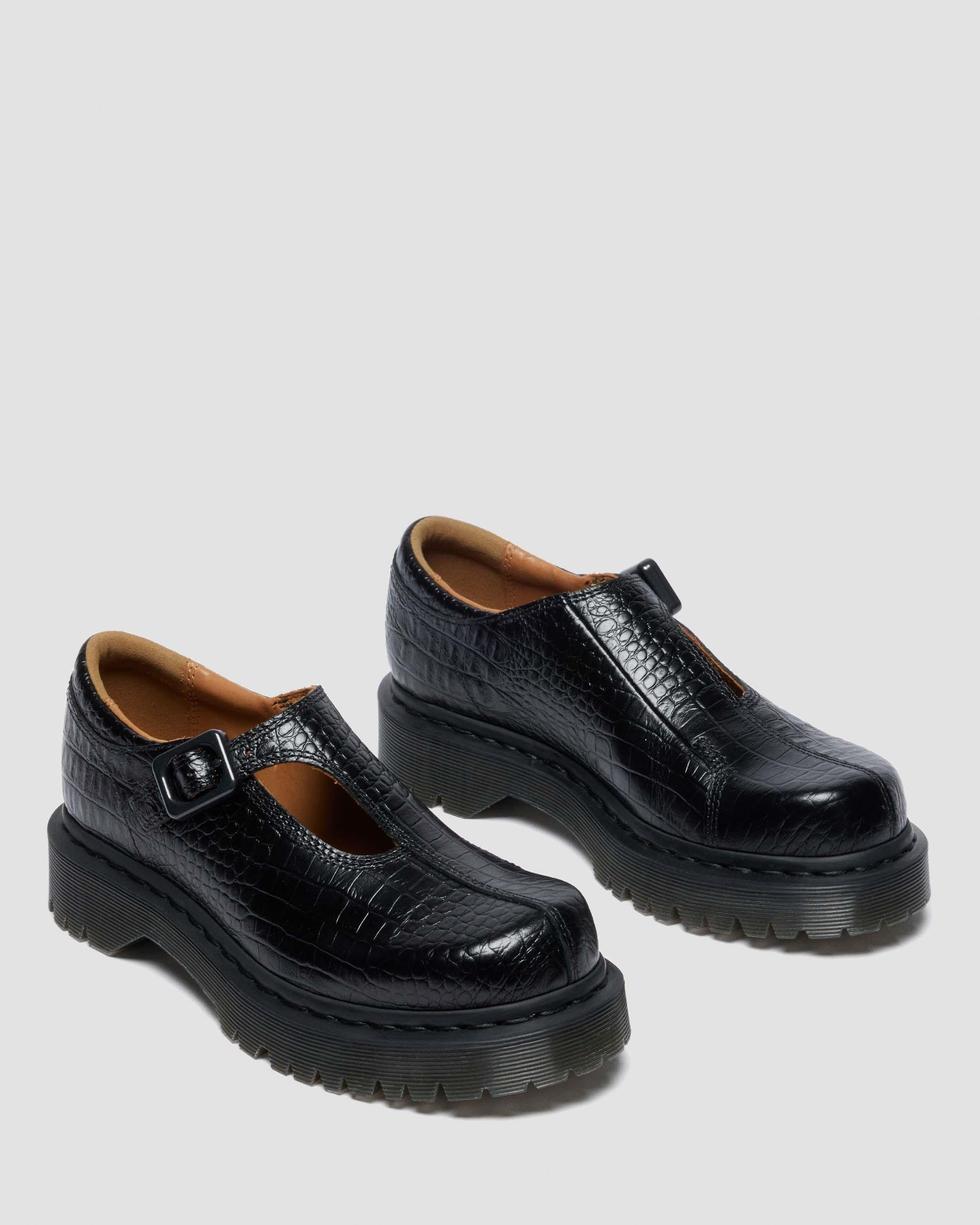 REJENA MARY JANE Croc Emboss Leather Shoes - 4