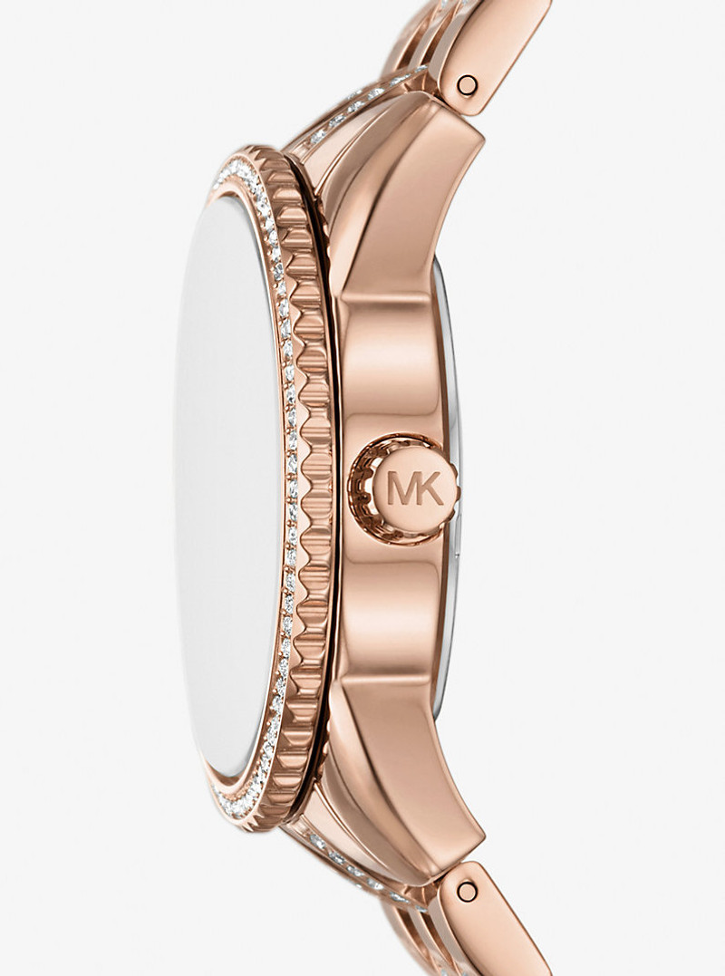 MICHAEL KORS Mini Bryant Pavé Logo Rose Gold-Tone Watch outlook