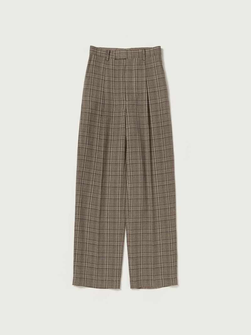SILK LINEN NEP CHECK ONE-TUCK SLACKS 1