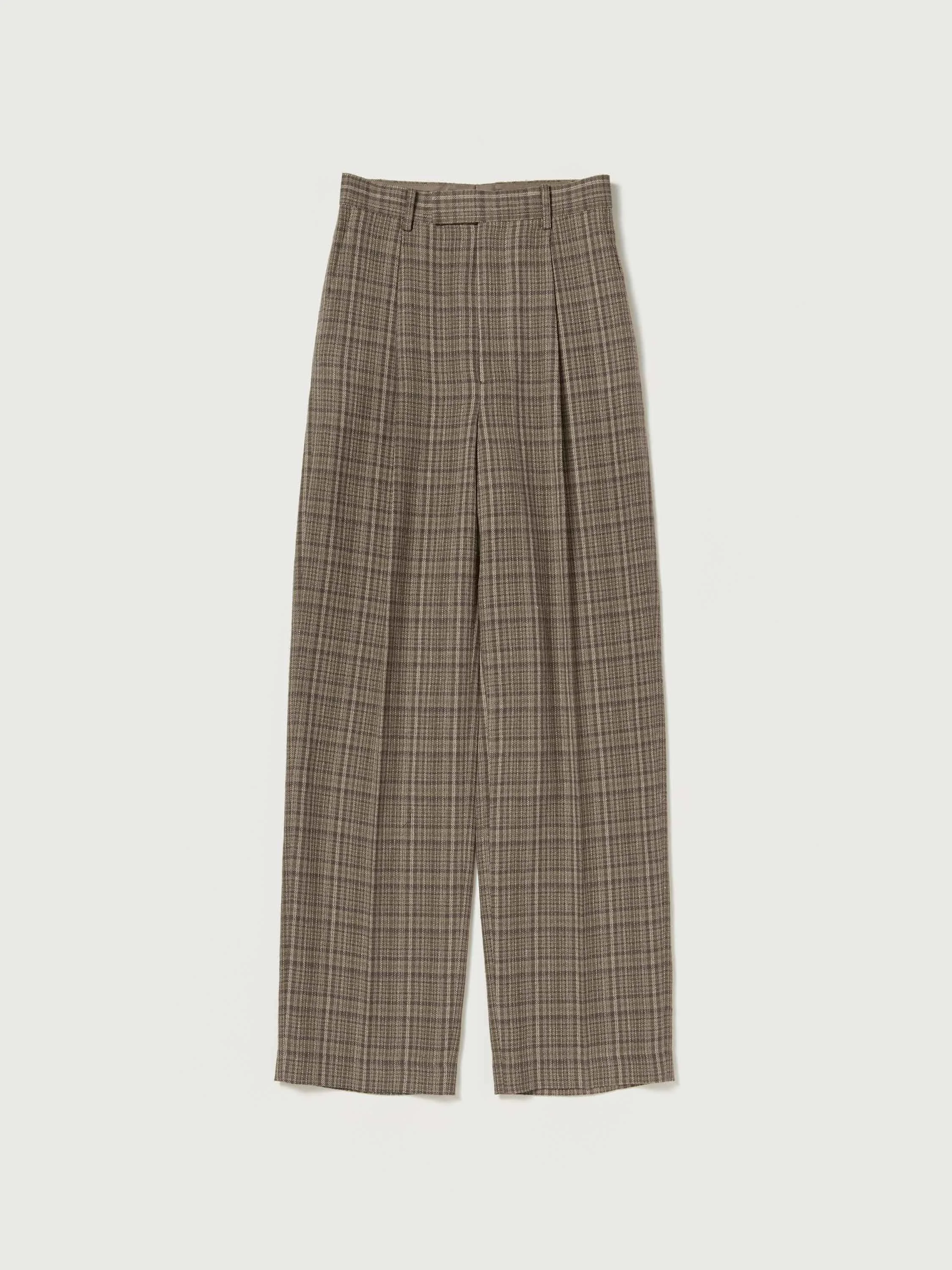 SILK LINEN NEP CHECK ONE-TUCK SLACKS - 1