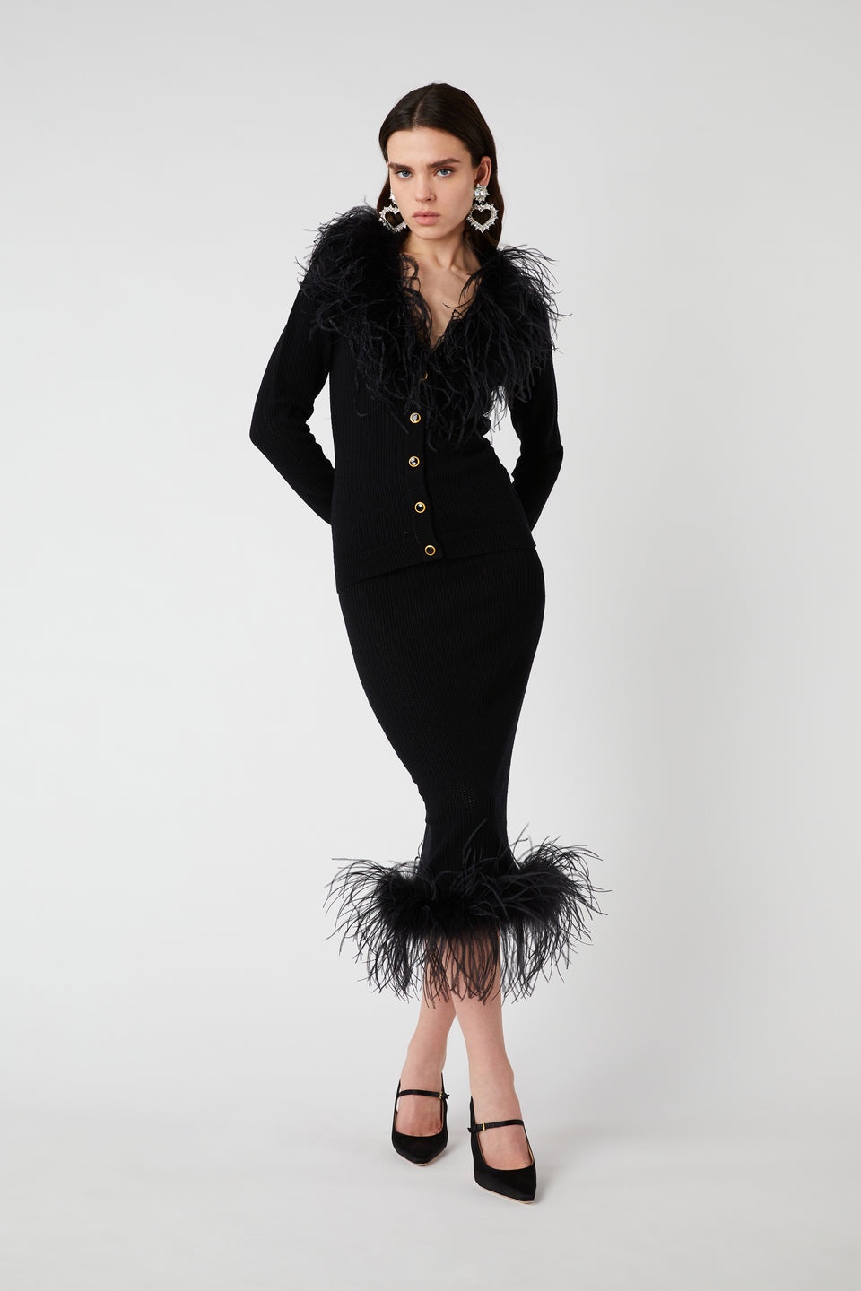 WOOL BLEND KNITTED CARDIGAN WITH FEATHERS - 4