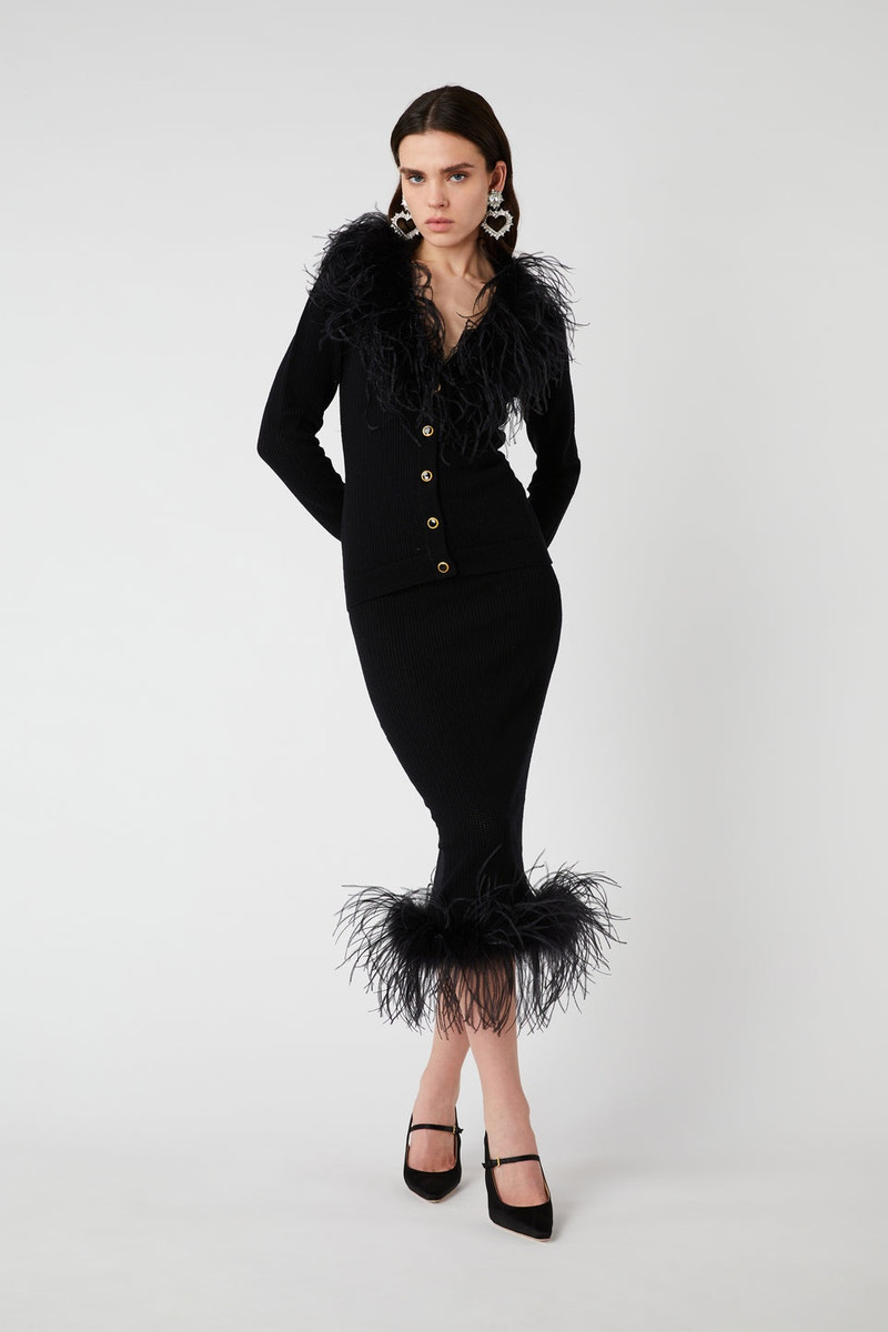 WOOL BLEND KNITTED CARDIGAN WITH FEATHERS 4