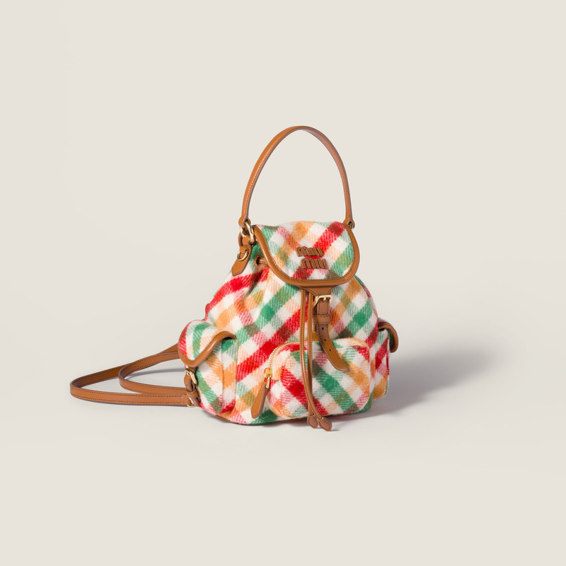 Miu Miu Plaid and leather backpack outlook