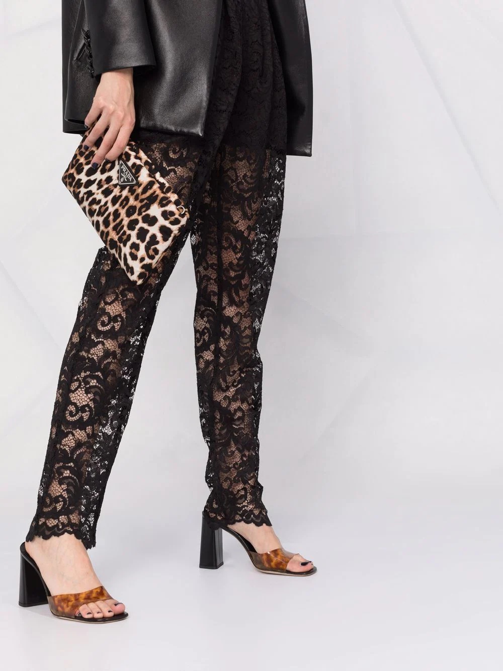 high-waisted lace-patterned trousers - 5