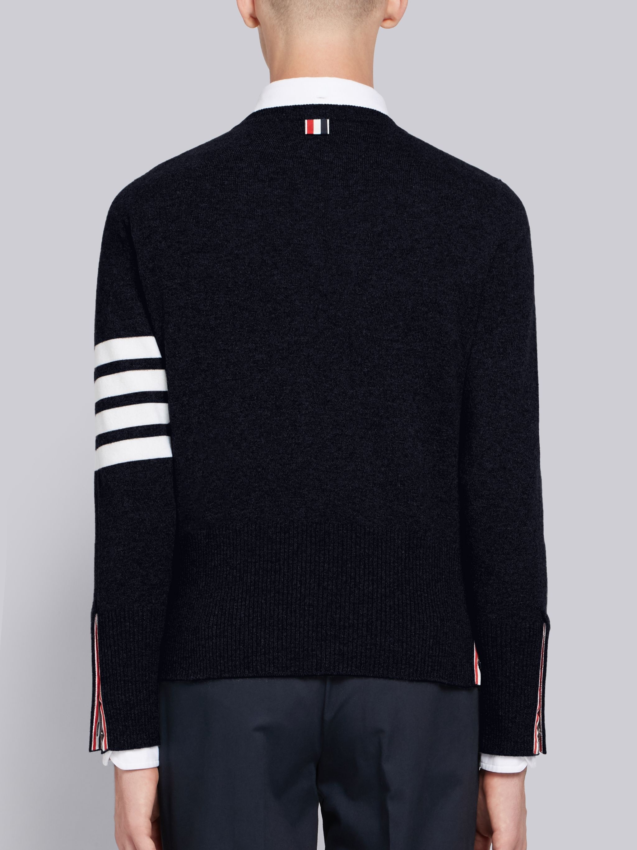 Navy Shetland Cashmere 4-Bar Crew Neck Jumper - 3