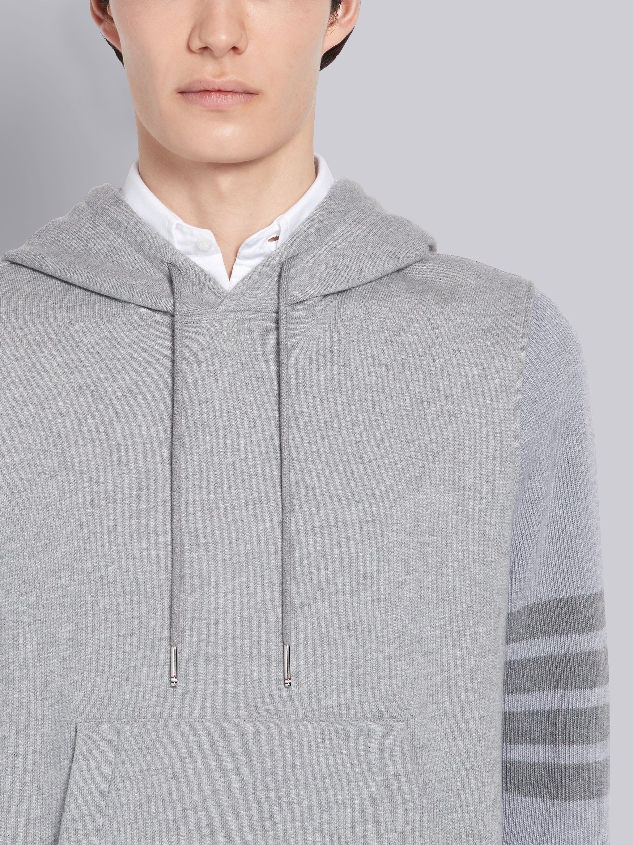 Light Grey Classic Loopback Ribbed Sleeves 4-Bar Pullover Hoodie - 5