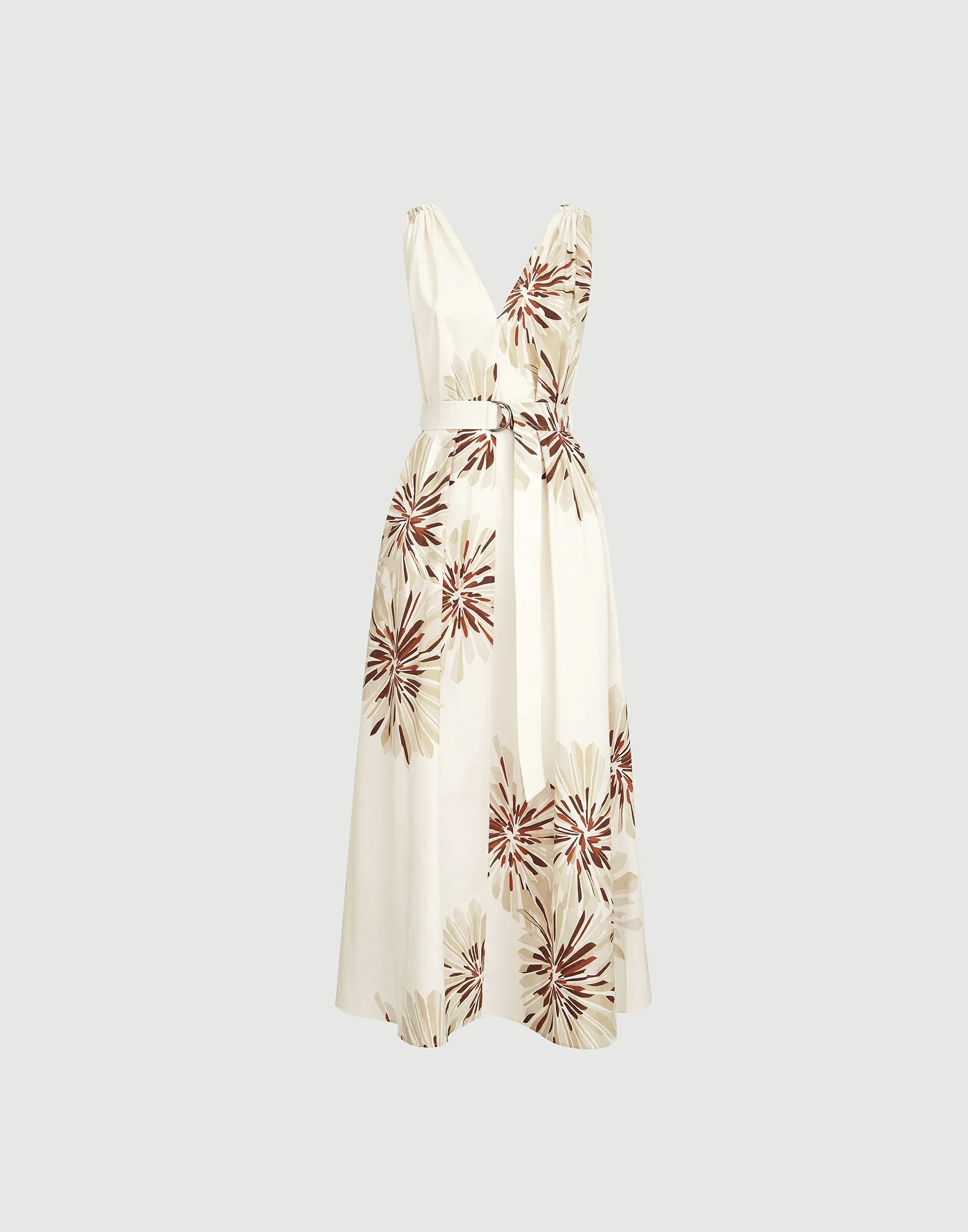 Cotton bloom print poplin dress with monili - 1
