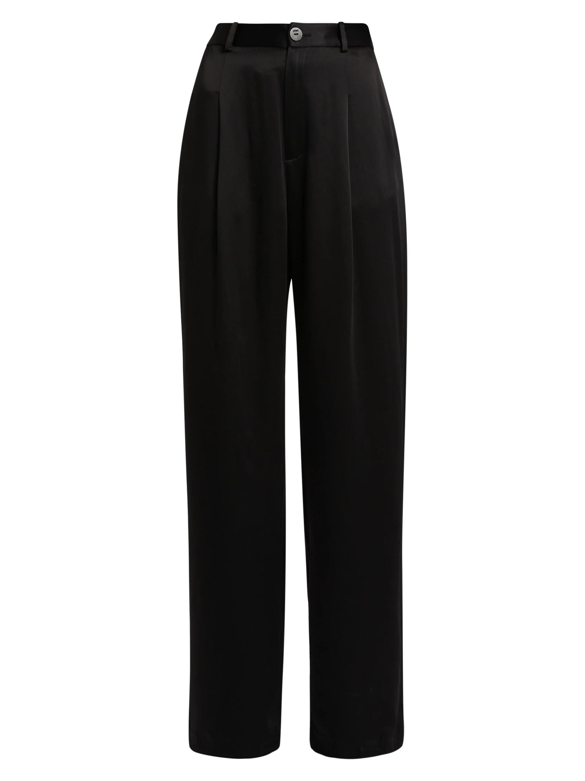 Women's Satin Pleated Straight-Leg Pants - Black - 1