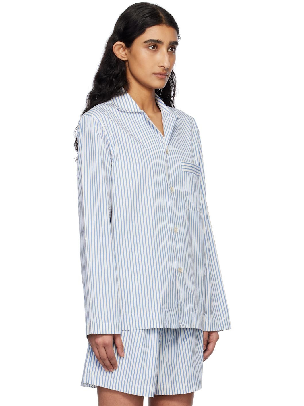 Off-White & Blue Poplin Long-Sleeved Pyjama Shirt - 2