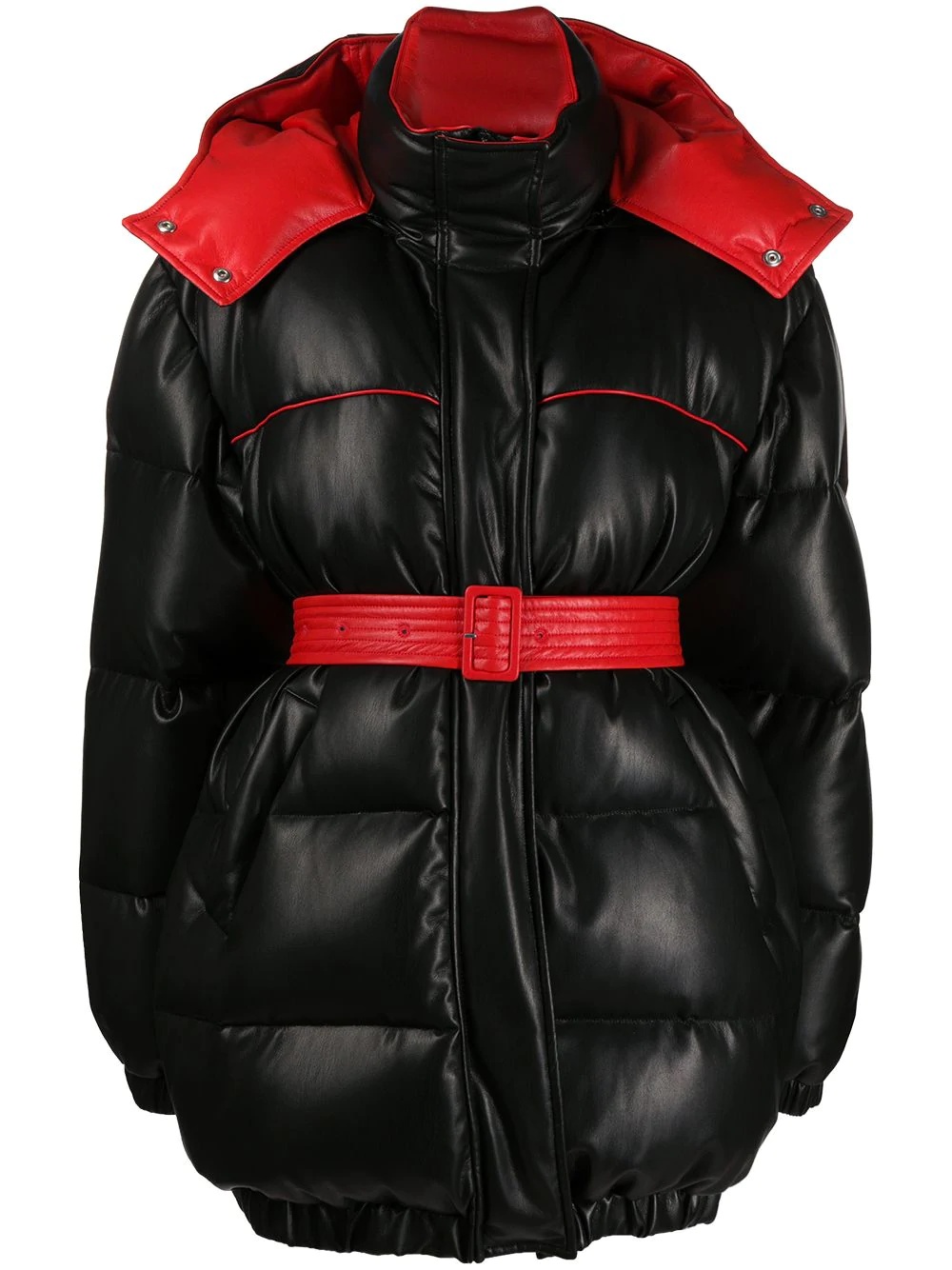 belted-waist hooded puffer jacket - 1