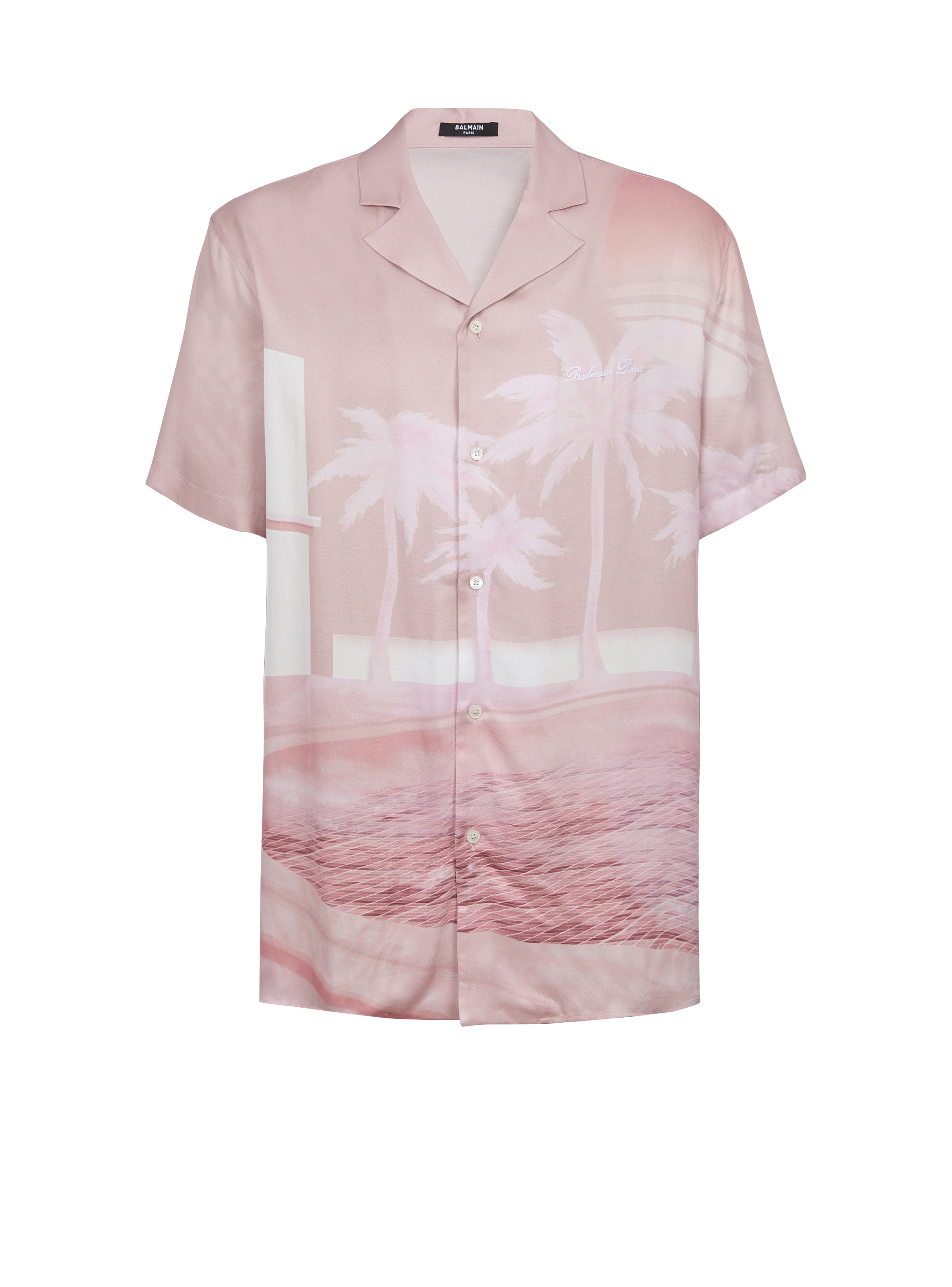 Short-sleeved twill pyjama shirt with Postcard print - 1