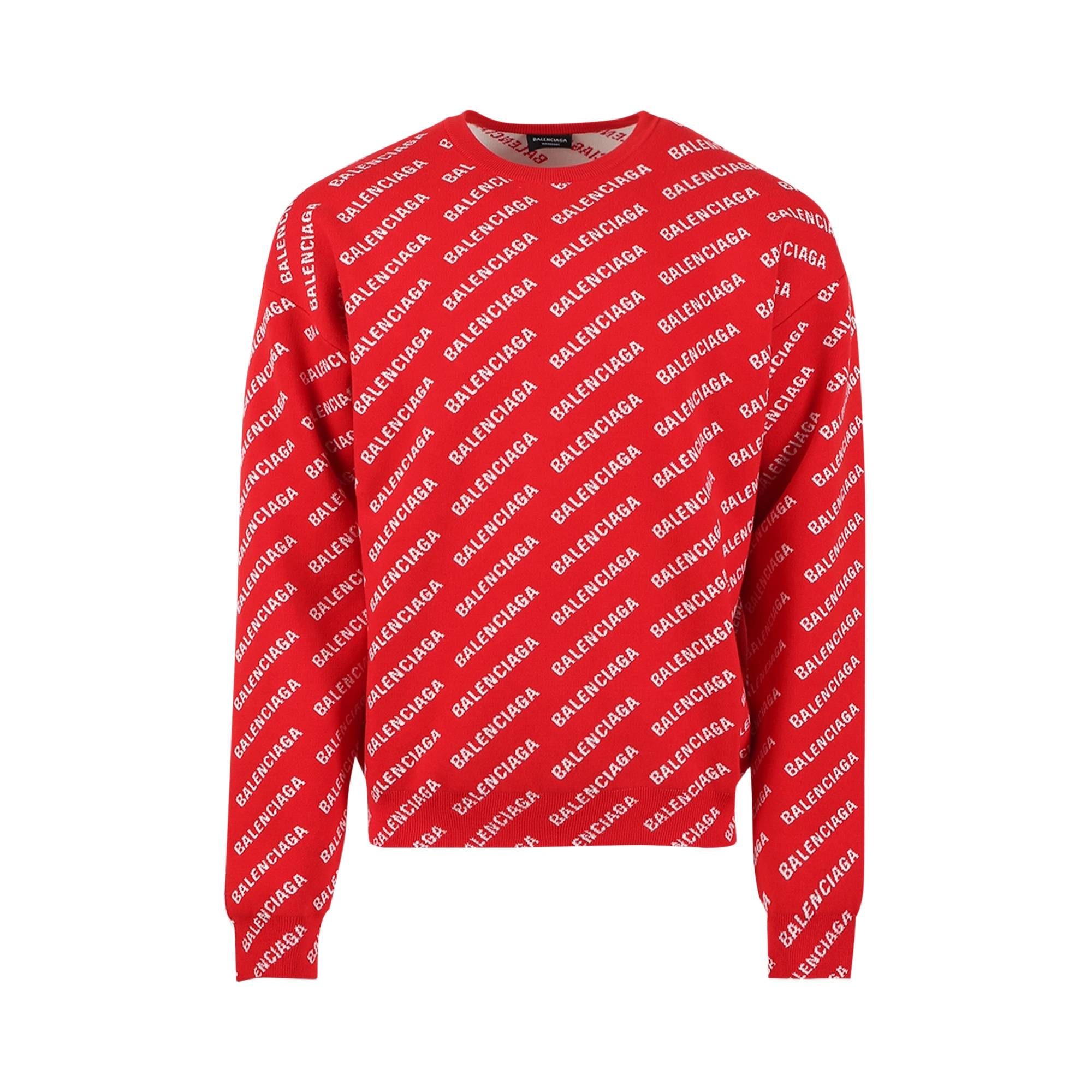 Balenciaga All Over Logo Crewneck 'Red/White' - 1
