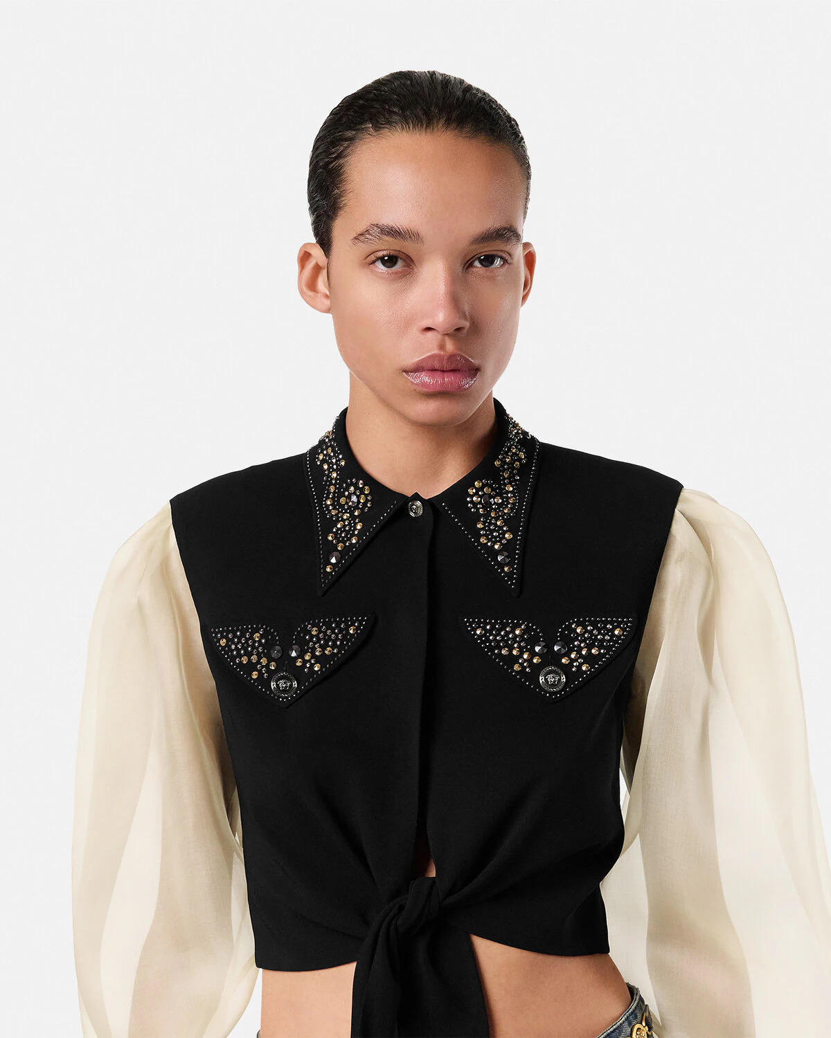 Studded Georgette Crop Shirt - 3